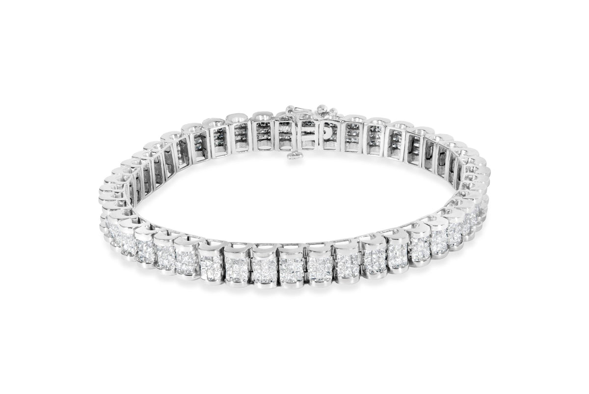 14K White Gold 5.00 Cttw Invisible Set Princess-Cut Diamond Belt and Buckle Tennis 7&quot; Bracelet (H-I Color, SI1-SI2 Clarity) - LinkagejewelrydesignLinkagejewelrydesign