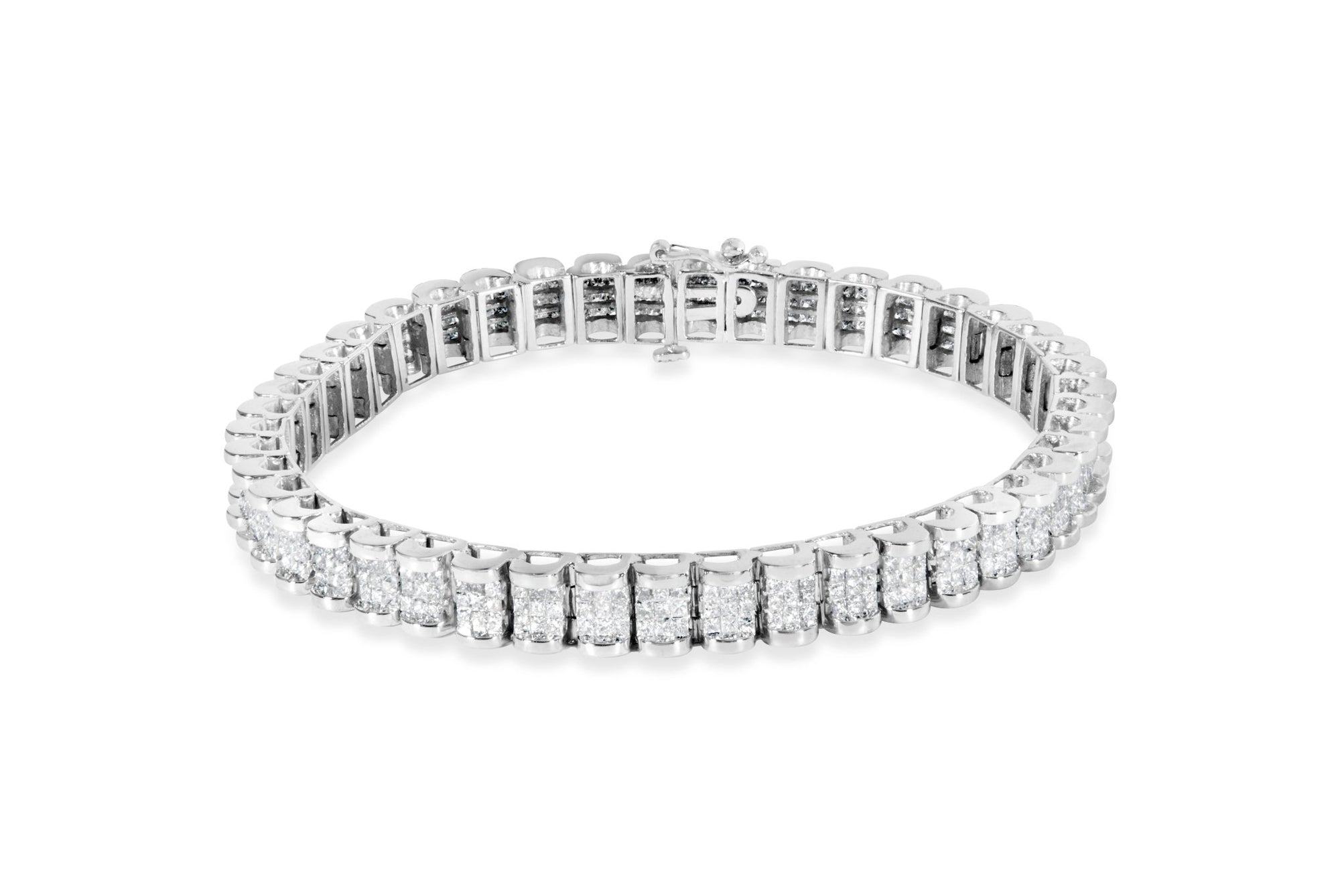14K White Gold 5.00 Cttw Invisible Set Princess-Cut Diamond Belt and Buckle Tennis 7" Bracelet (H-I Color, SI1-SI2 Clarity) - LinkagejewelrydesignLinkagejewelrydesign