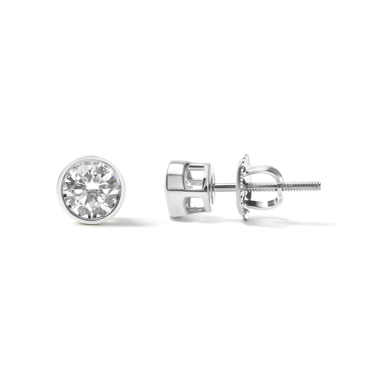 14K White Gold 5/8 Cttw Bezel Set Lab Grown Round Diamond Screw-Back Solitaire Stud Earrings (G-H Color, VS2-SI1 Clarity) - LinkagejewelrydesignLinkagejewelrydesign