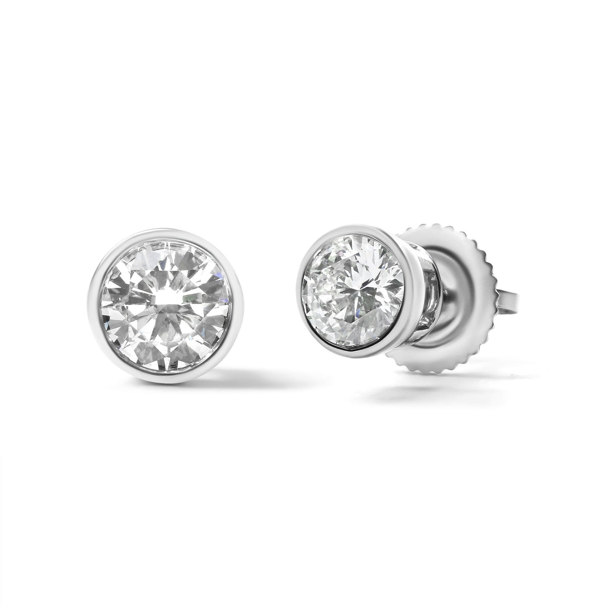 14K White Gold 5/8 Cttw Bezel Set Lab Grown Round Diamond Screw-Back Solitaire Stud Earrings (G-H Color, VS2-SI1 Clarity) - LinkagejewelrydesignLinkagejewelrydesign