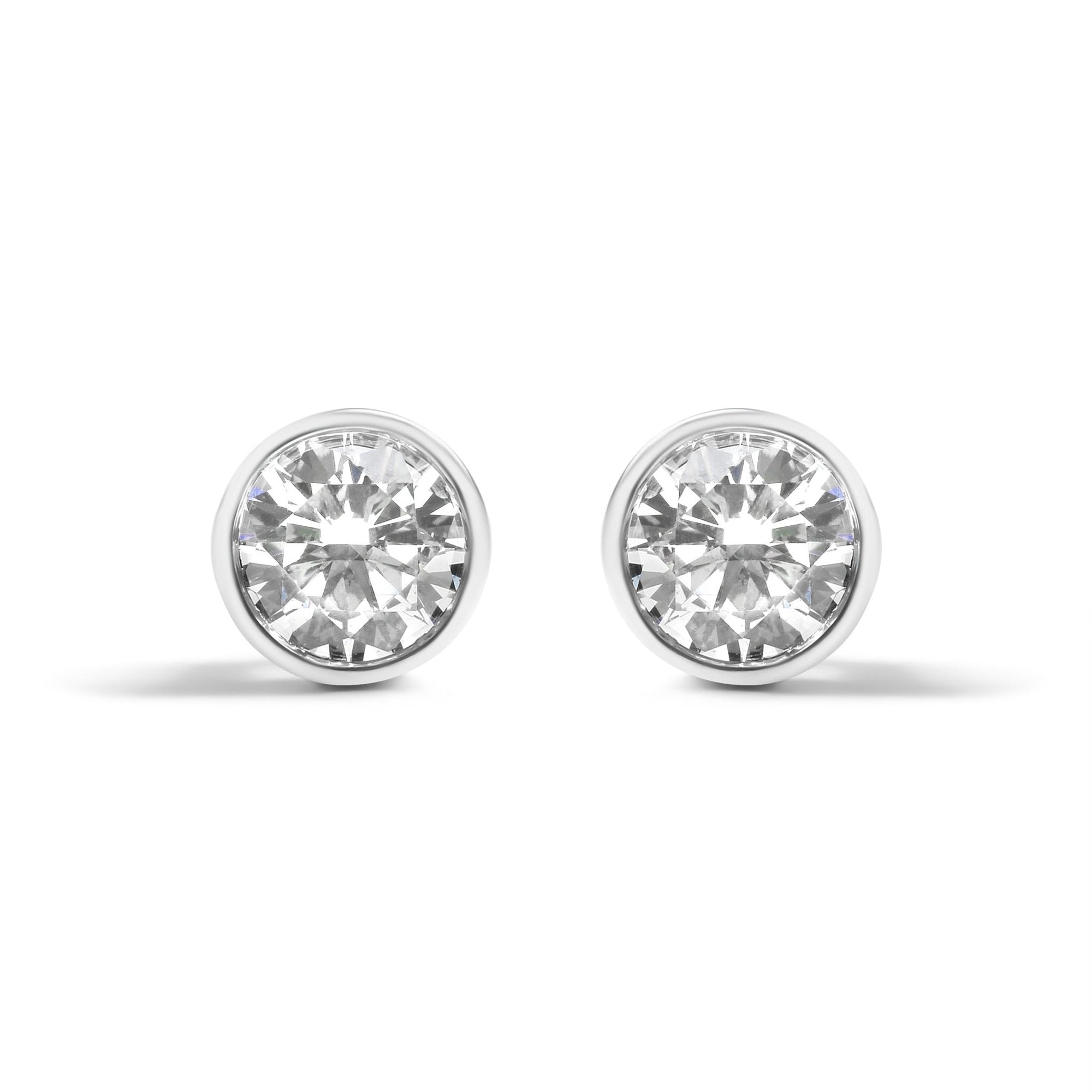 14K White Gold 5/8 Cttw Bezel Set Lab Grown Round Diamond Screw-Back Solitaire Stud Earrings (G-H Color, VS2-SI1 Clarity) - LinkagejewelrydesignLinkagejewelrydesign