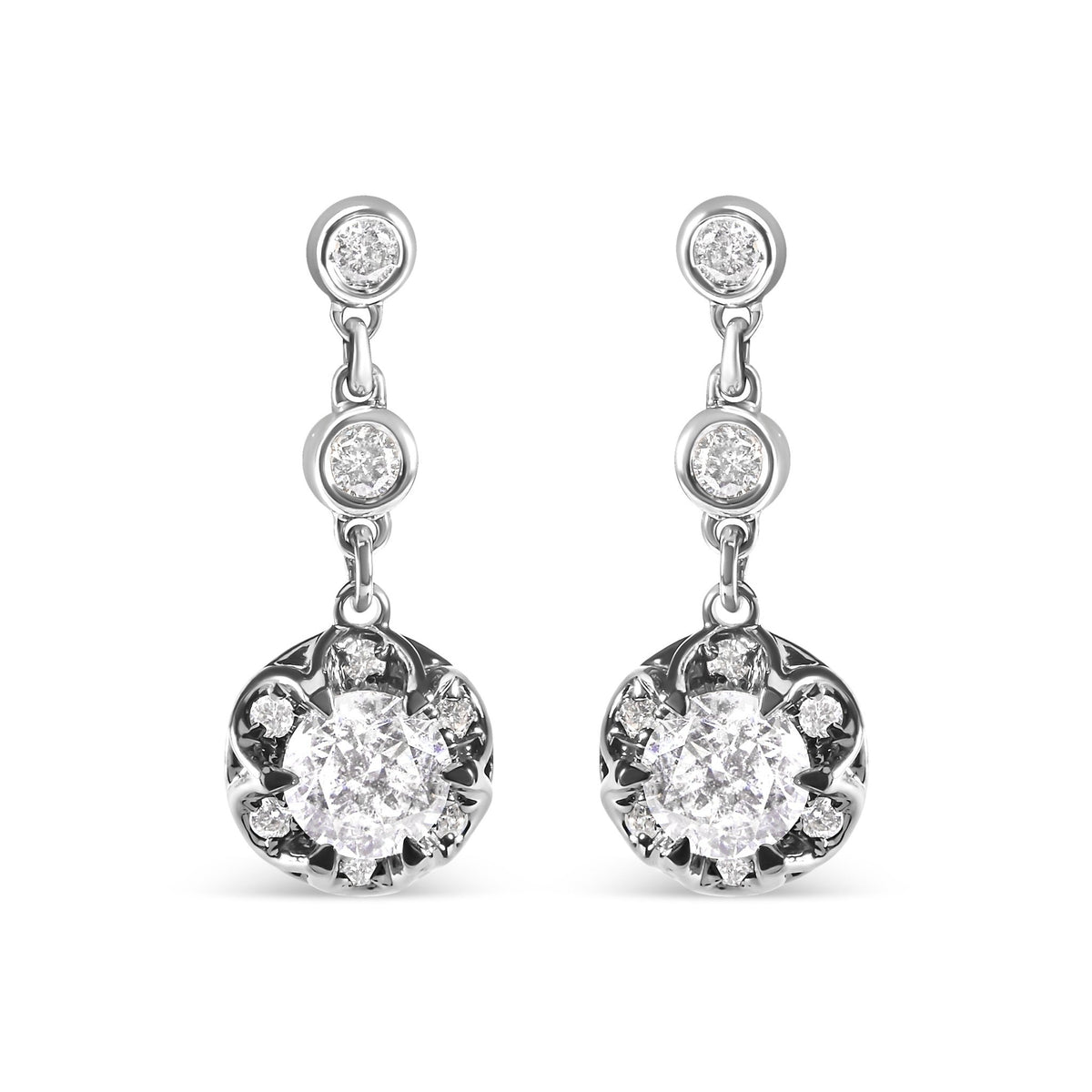 14k White Gold 5/8 Cttw Diamond Halo Drop and Dangle Earrings Stud with Bale (I-J Color, I1-I2 Clarity) - LinkagejewelrydesignLinkagejewelrydesign