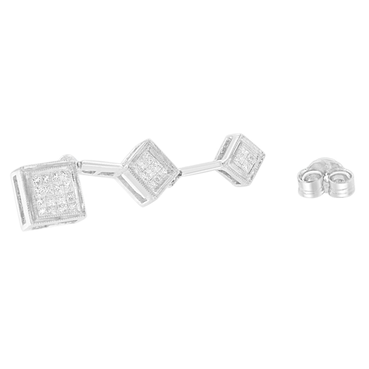 14K White Gold 5/8 cttw Princess Cut Diamond Earrings (H-I, SI1-SI2) - LinkagejewelrydesignLinkagejewelrydesign