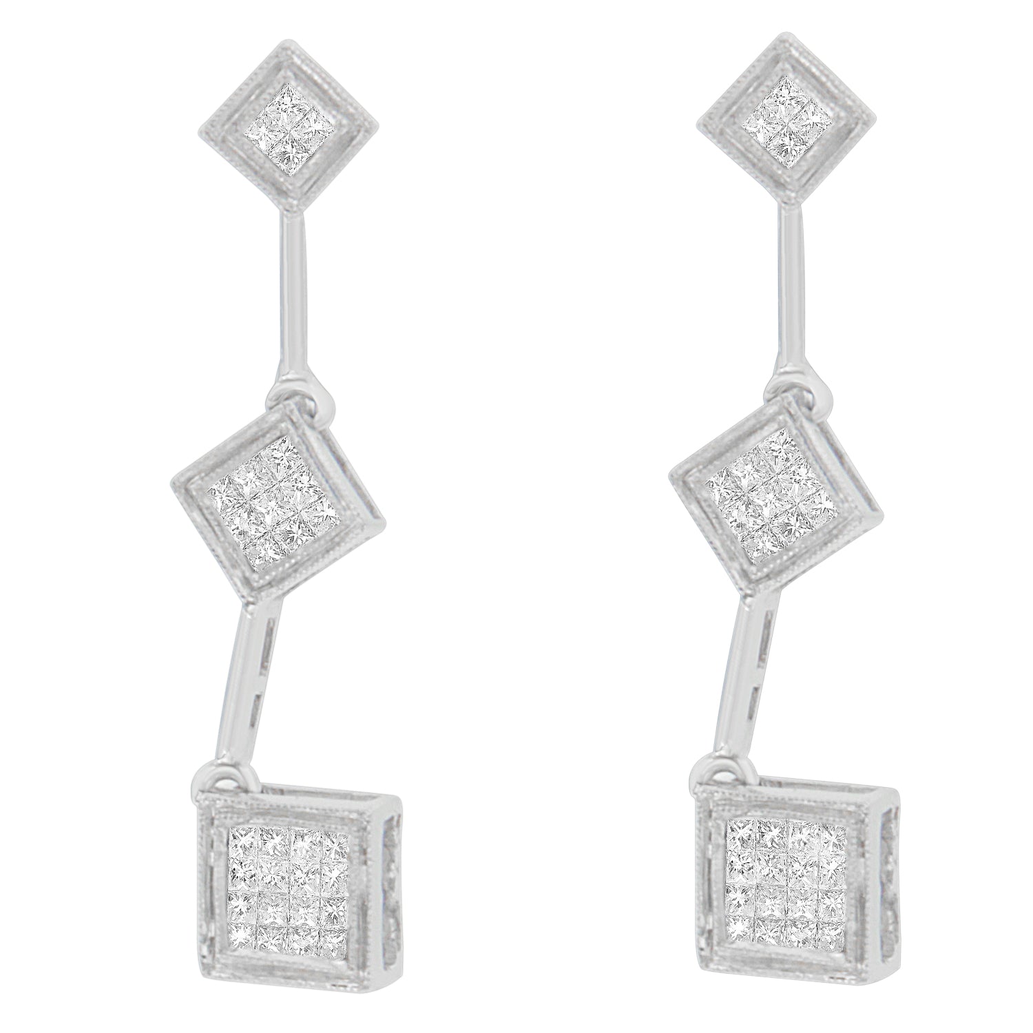 14K White Gold 5/8 cttw Princess Cut Diamond Earrings (H-I, SI1-SI2) - LinkagejewelrydesignLinkagejewelrydesign