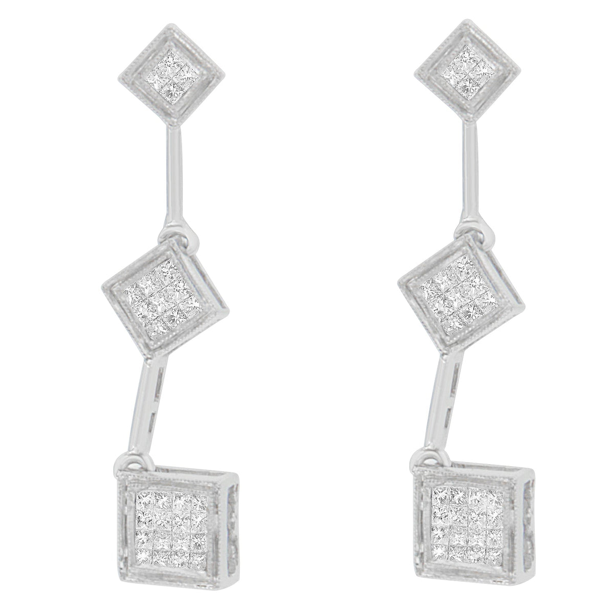 14K White Gold 5/8 cttw Princess Cut Diamond Earrings (H-I, SI1-SI2) - LinkagejewelrydesignLinkagejewelrydesign