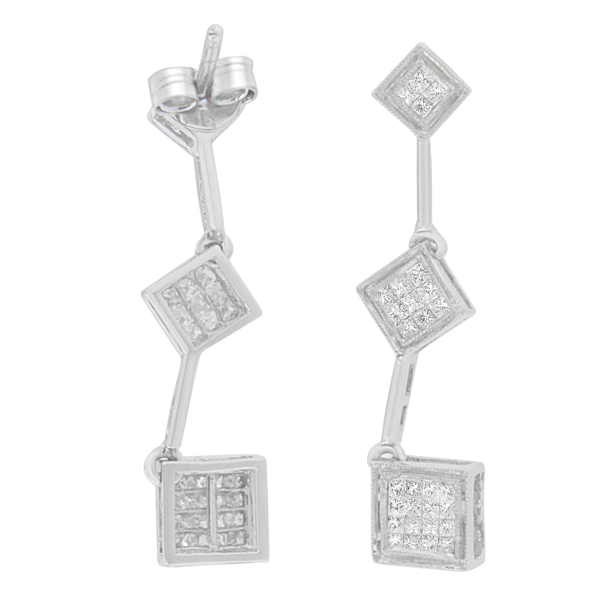 14K White Gold 5/8 cttw Princess Cut Diamond Earrings (H-I, SI1-SI2) - LinkagejewelrydesignLinkagejewelrydesign