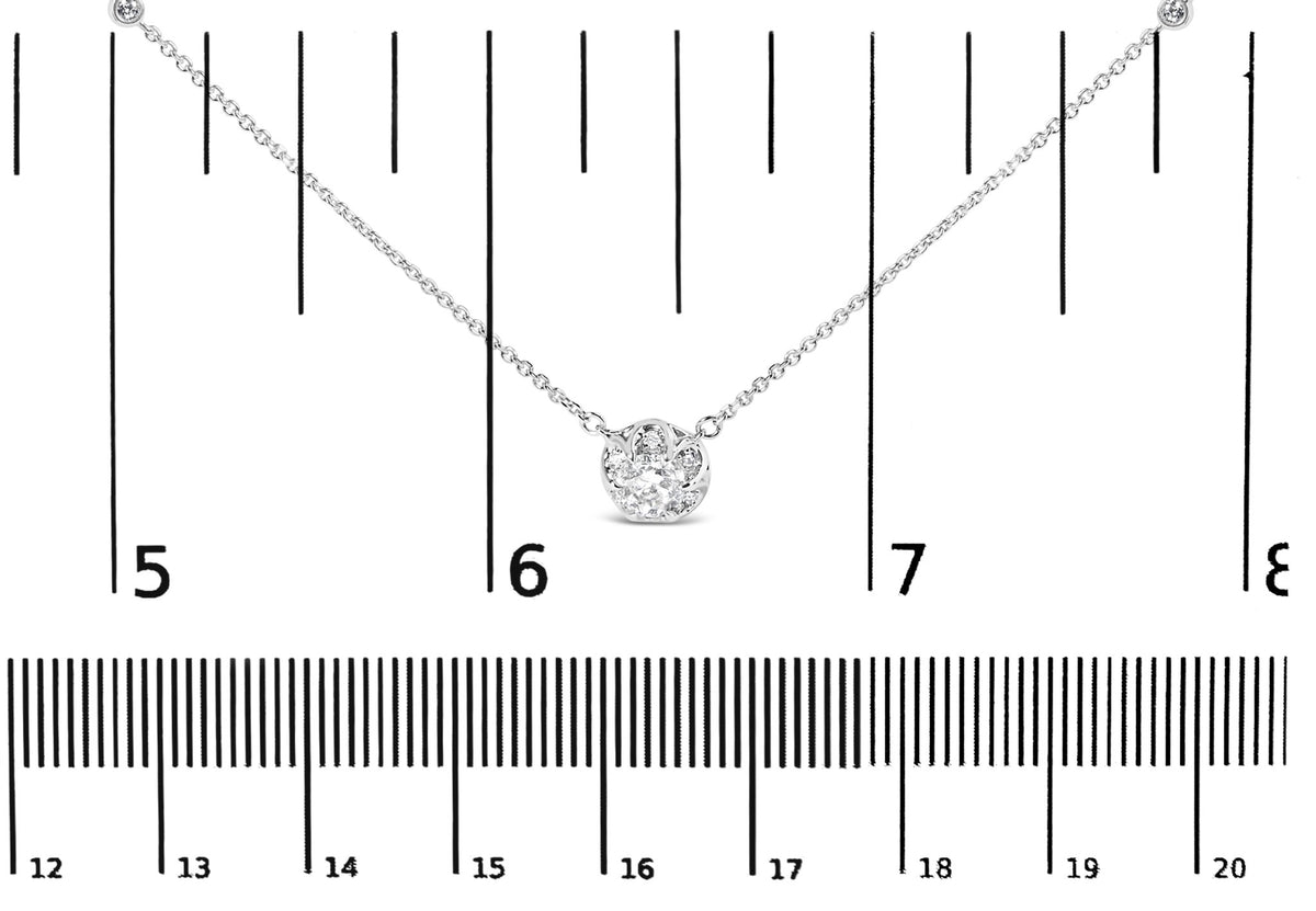 14k White Gold 5/8 Cttw Solitaire and Swirl Halo 18&quot; Pendant Necklace (H-I Color, I1-I2 Clarity) - LinkagejewelrydesignLinkagejewelrydesign