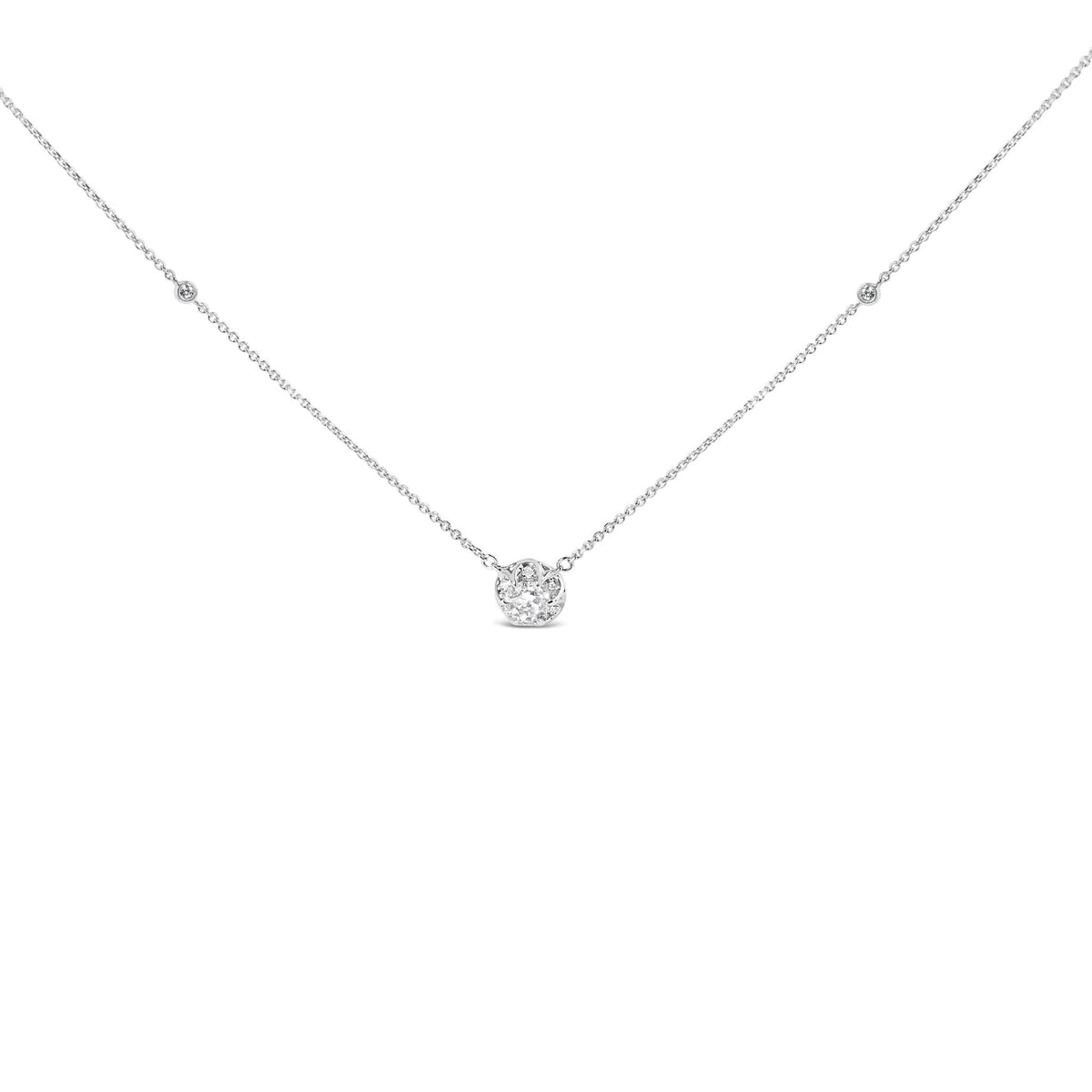 14k White Gold 5/8 Cttw Solitaire and Swirl Halo 18&quot; Pendant Necklace (H-I Color, I1-I2 Clarity) - LinkagejewelrydesignLinkagejewelrydesign