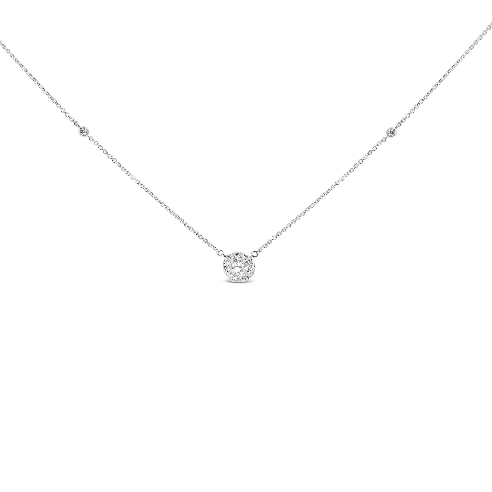 14k White Gold 5/8 Cttw Solitaire and Swirl Halo 18" Pendant Necklace (H-I Color, I1-I2 Clarity) - LinkagejewelrydesignLinkagejewelrydesign