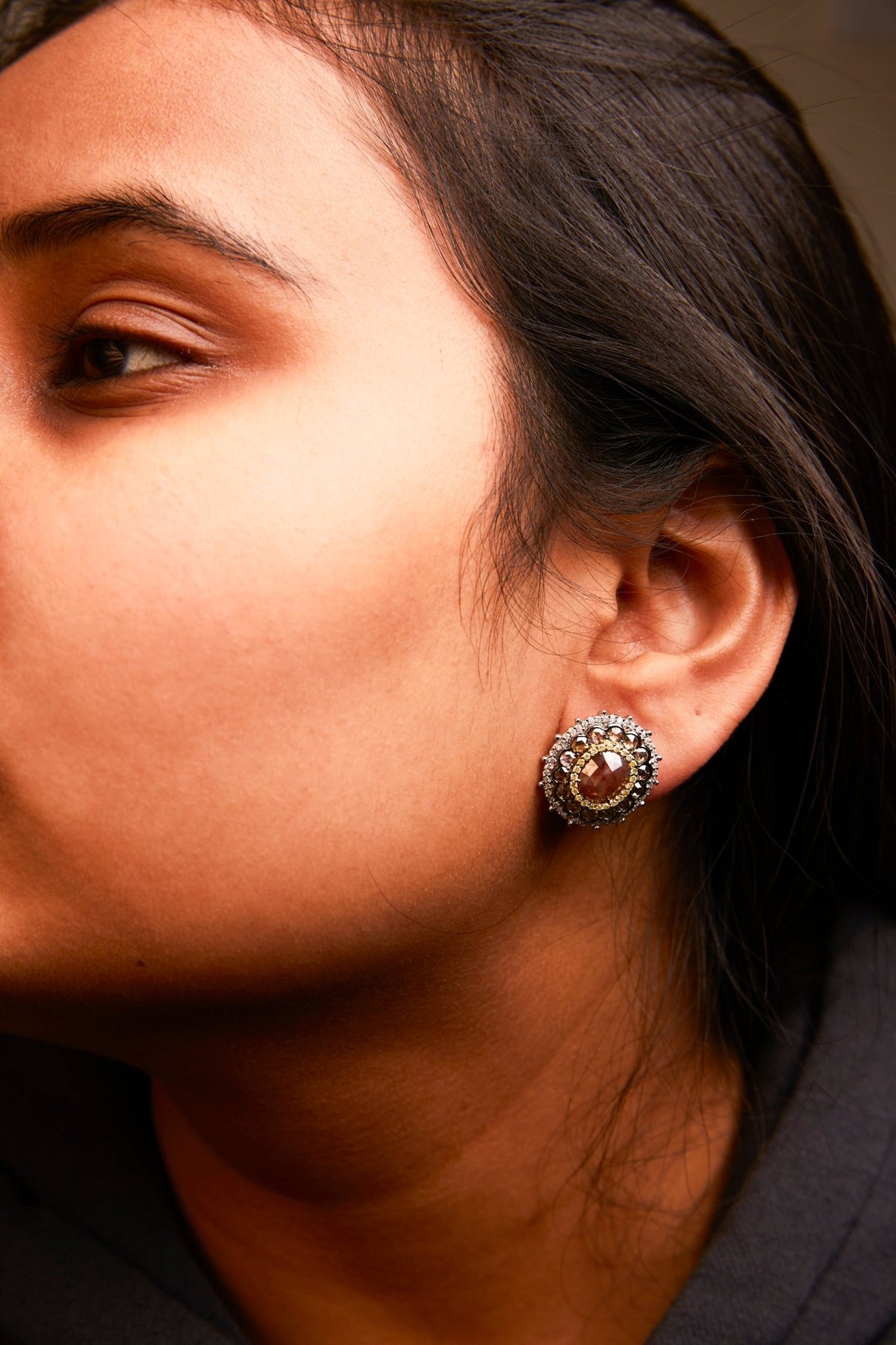 14K White Gold 6 1/2 Cttw Rose Cut Fancy Colored Diamond Triple Halo Stud Earring (Fancy Color, I2-I3 Clarity) - LinkagejewelrydesignLinkagejewelrydesign