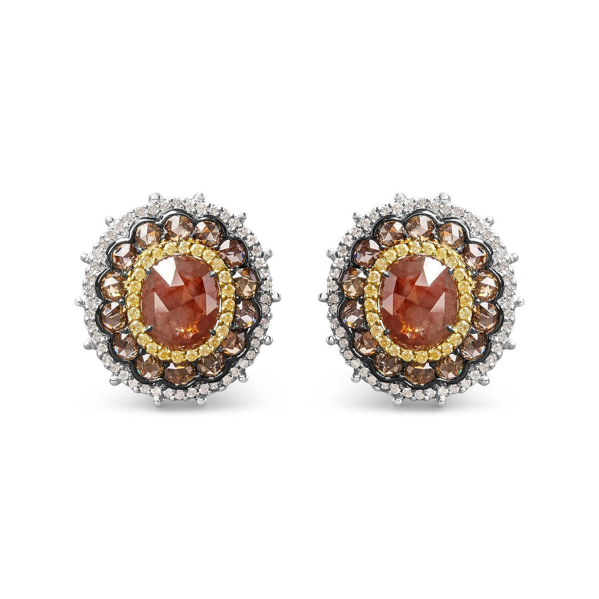 14K White Gold 6 1/2 Cttw Rose Cut Fancy Colored Diamond Triple Halo Stud Earring (Fancy Color, I2-I3 Clarity) - LinkagejewelrydesignLinkagejewelrydesign