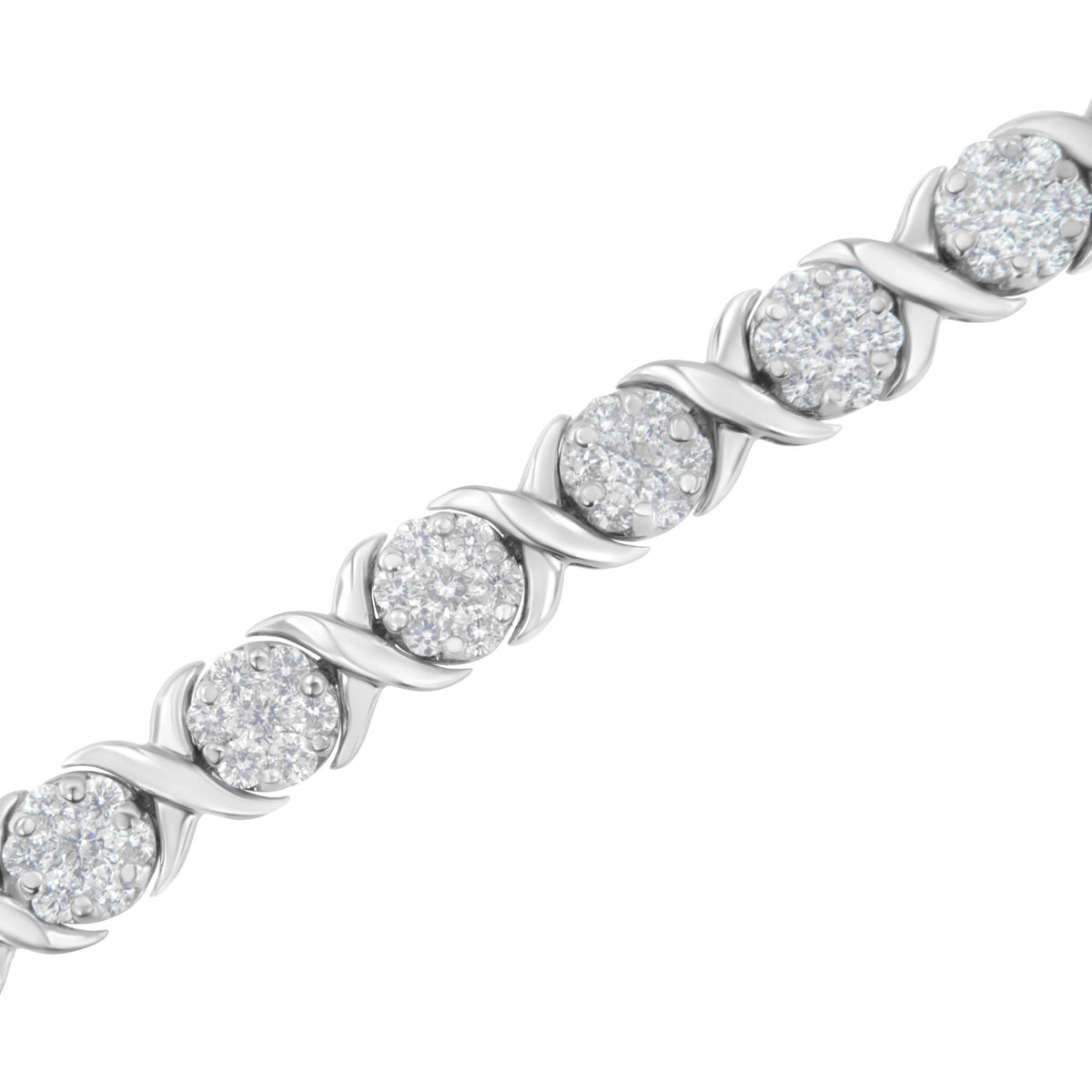 14K White Gold 6-1/3 Cttw Round Brilliant-Cut Diamond Round Cluster &amp; X-Link 7&quot; Tennis Bracelet (I-J Color, SI2-I1 Clarity) - LinkagejewelrydesignLinkagejewelrydesign