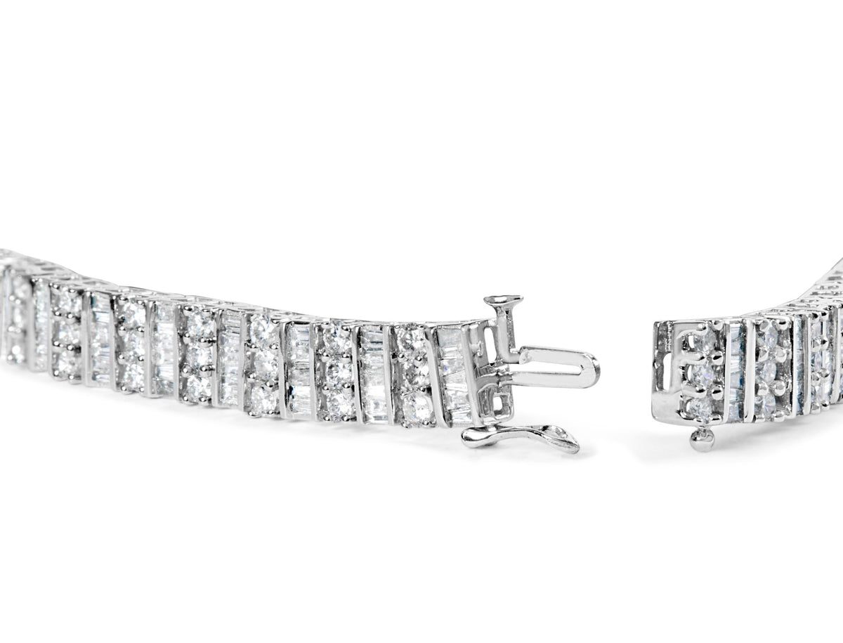14K White Gold 6.00 Cttw Alternating Round and Baguette Diamond Tennis Bracelet (H-I Color, I1-I2 Clarity) - 7&quot; Inches - LinkagejewelrydesignLinkagejewelrydesign