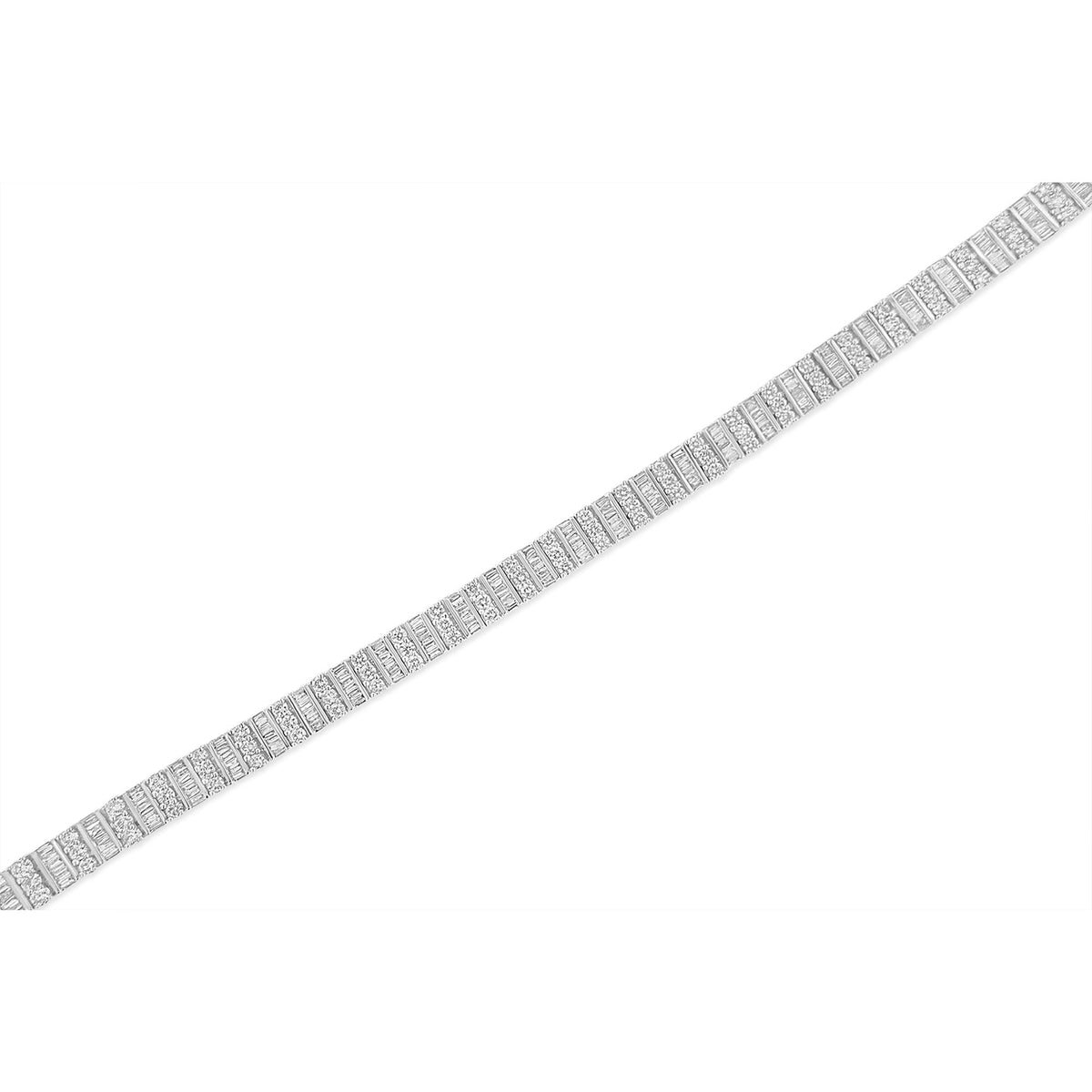14K White Gold 6.00 Cttw Alternating Round and Baguette Diamond Tennis Bracelet (H-I Color, I1-I2 Clarity) - 7&quot; Inches - LinkagejewelrydesignLinkagejewelrydesign