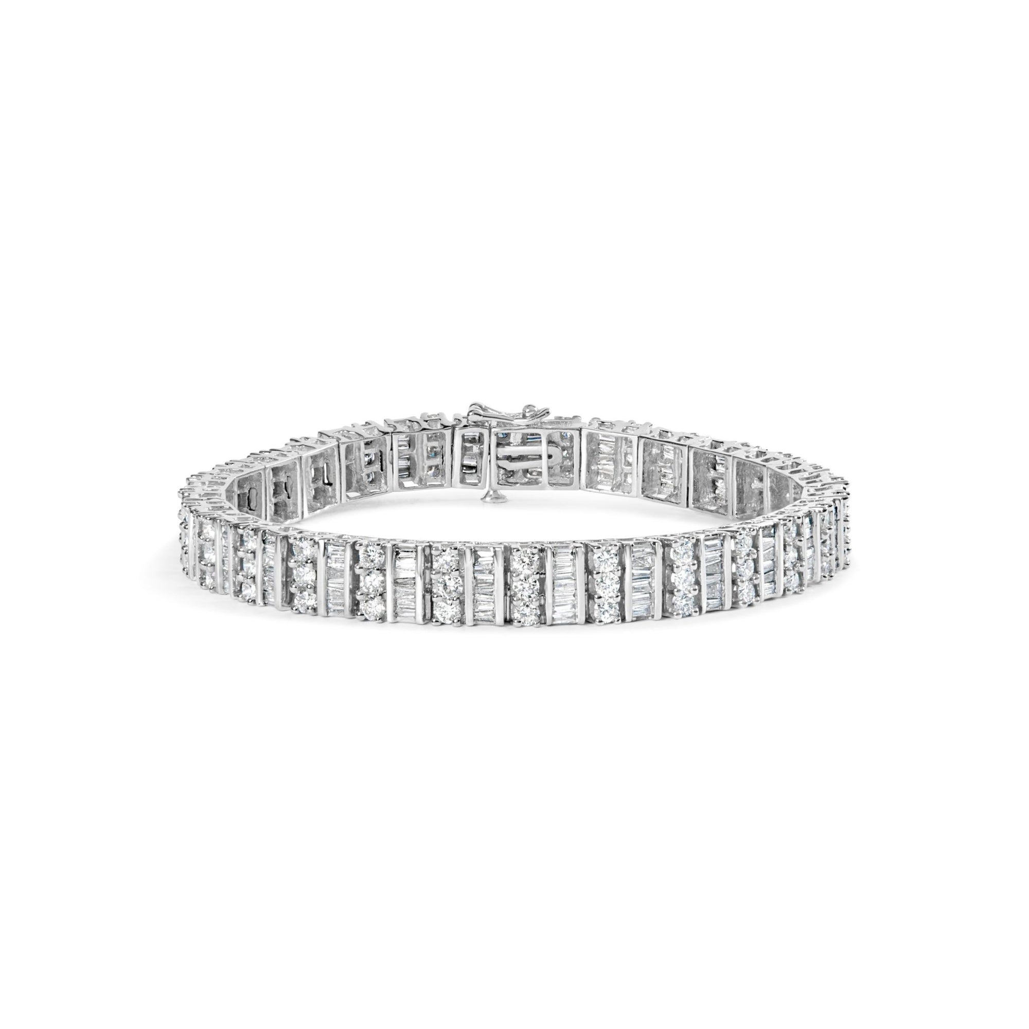 14K White Gold 6.00 Cttw Alternating Round and Baguette Diamond Tennis Bracelet (H-I Color, I1-I2 Clarity) - 7" Inches - LinkagejewelrydesignLinkagejewelrydesign