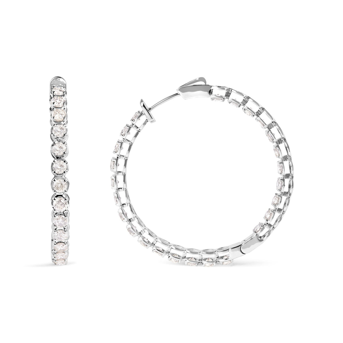 14K White Gold 7.0 Cttw Diamond 1-¾ Inside Out Hinged Leverback Hoop Earrings (I-J Color, I2-I3 Clarity) - LinkagejewelrydesignLinkagejewelrydesign