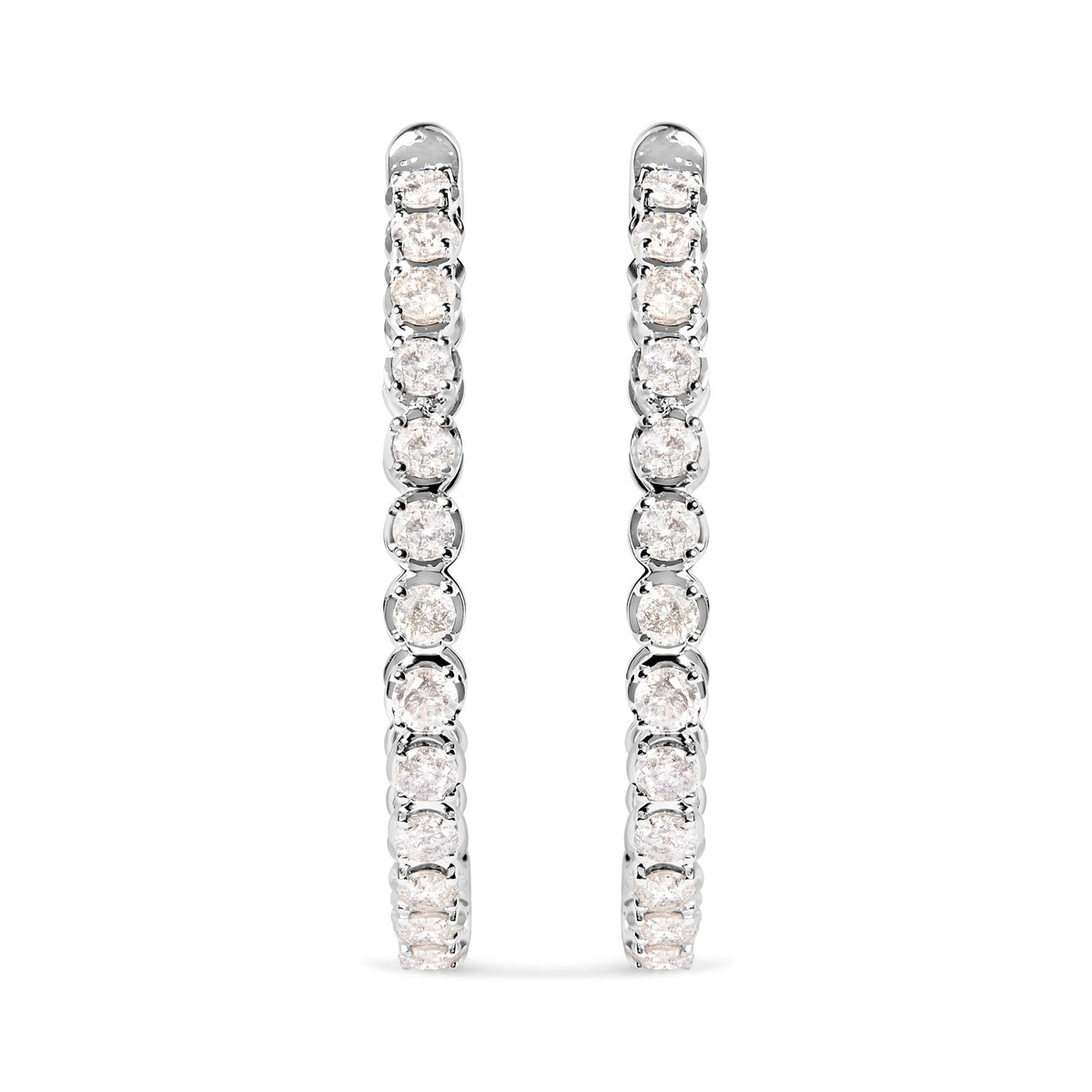 14K White Gold 7.0 Cttw Diamond 1-¾ Inside Out Hinged Leverback Hoop Earrings (I-J Color, I2-I3 Clarity) - LinkagejewelrydesignLinkagejewelrydesign