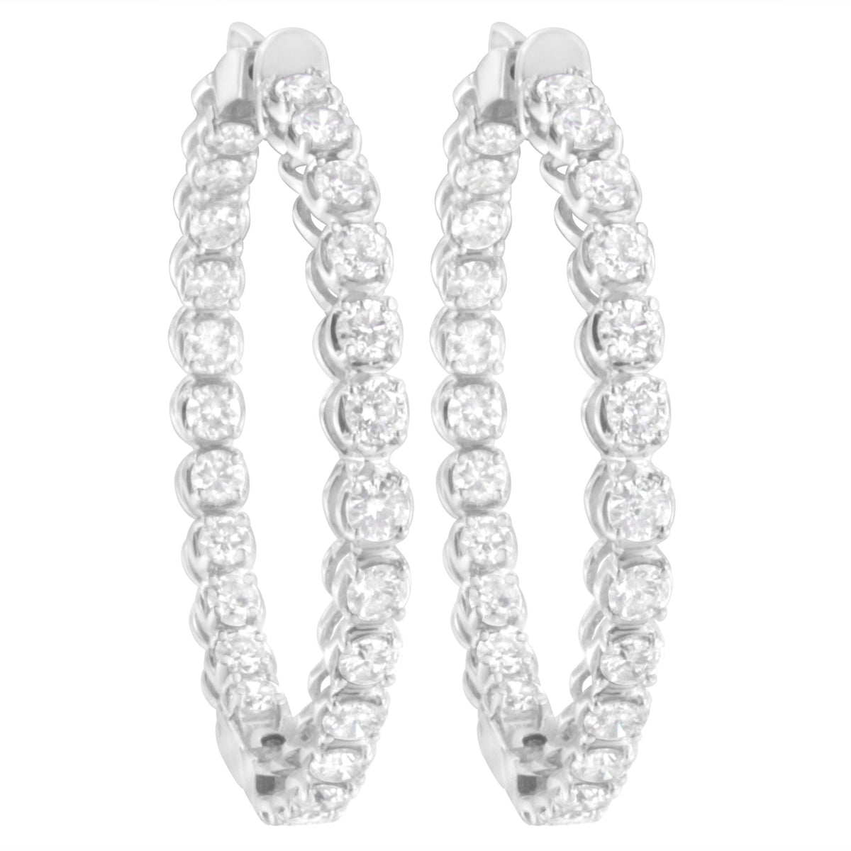 14K White Gold 7.0 Cttw Diamond 1-¾ Inside Out Hinged Leverback Hoop Earrings (I-J Color, I2-I3 Clarity) - LinkagejewelrydesignLinkagejewelrydesign