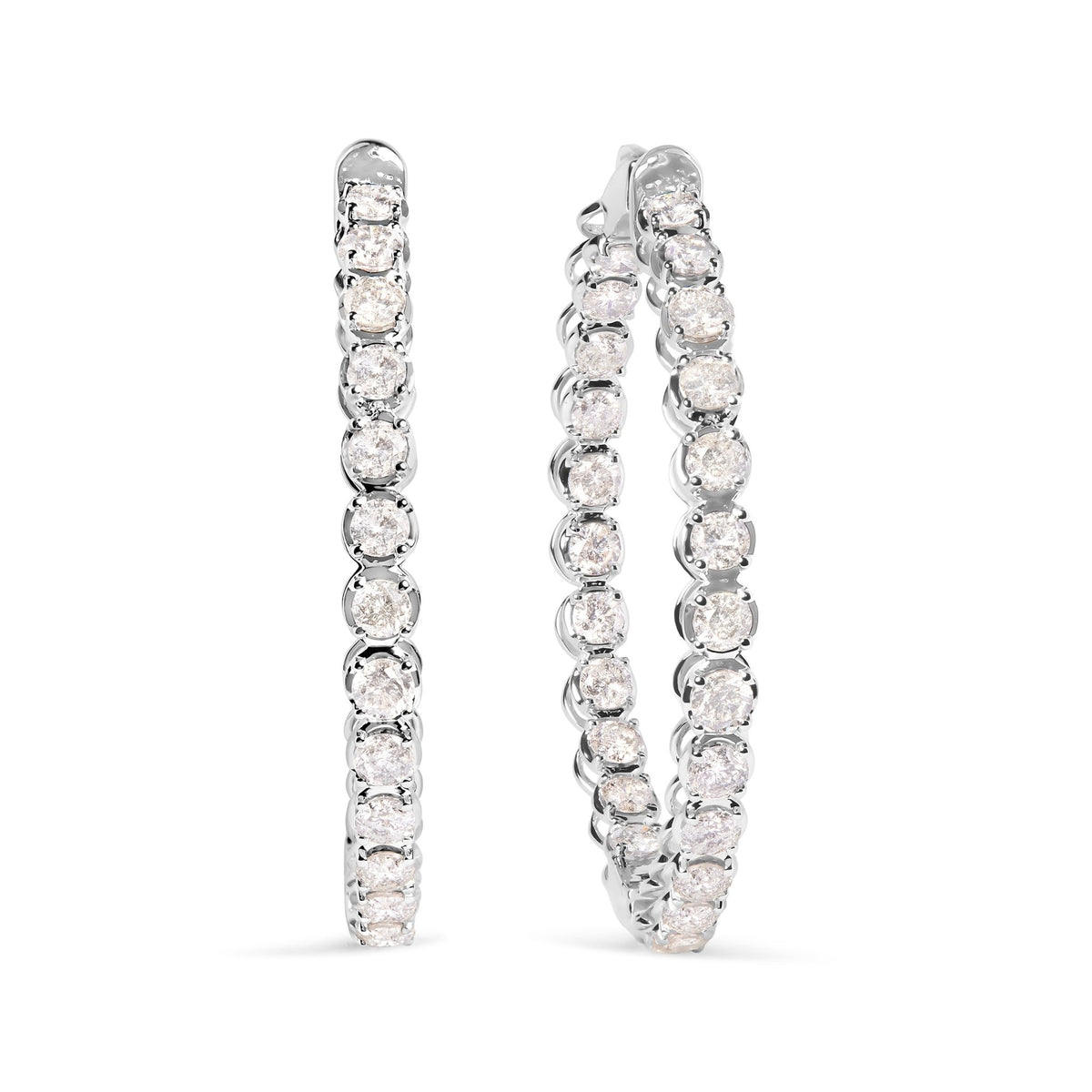 14K White Gold 7.0 Cttw Diamond 1-¾ Inside Out Hinged Leverback Hoop Earrings (I-J Color, I2-I3 Clarity) - LinkagejewelrydesignLinkagejewelrydesign