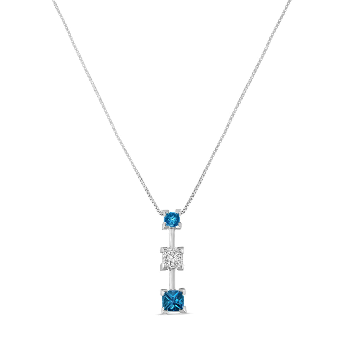 14K White Gold 7/8 cttw Treated Blue and White Princess Cut Diamond Pendant Necklace (H-I, SI2-I1) - LinkagejewelrydesignLinkagejewelrydesign