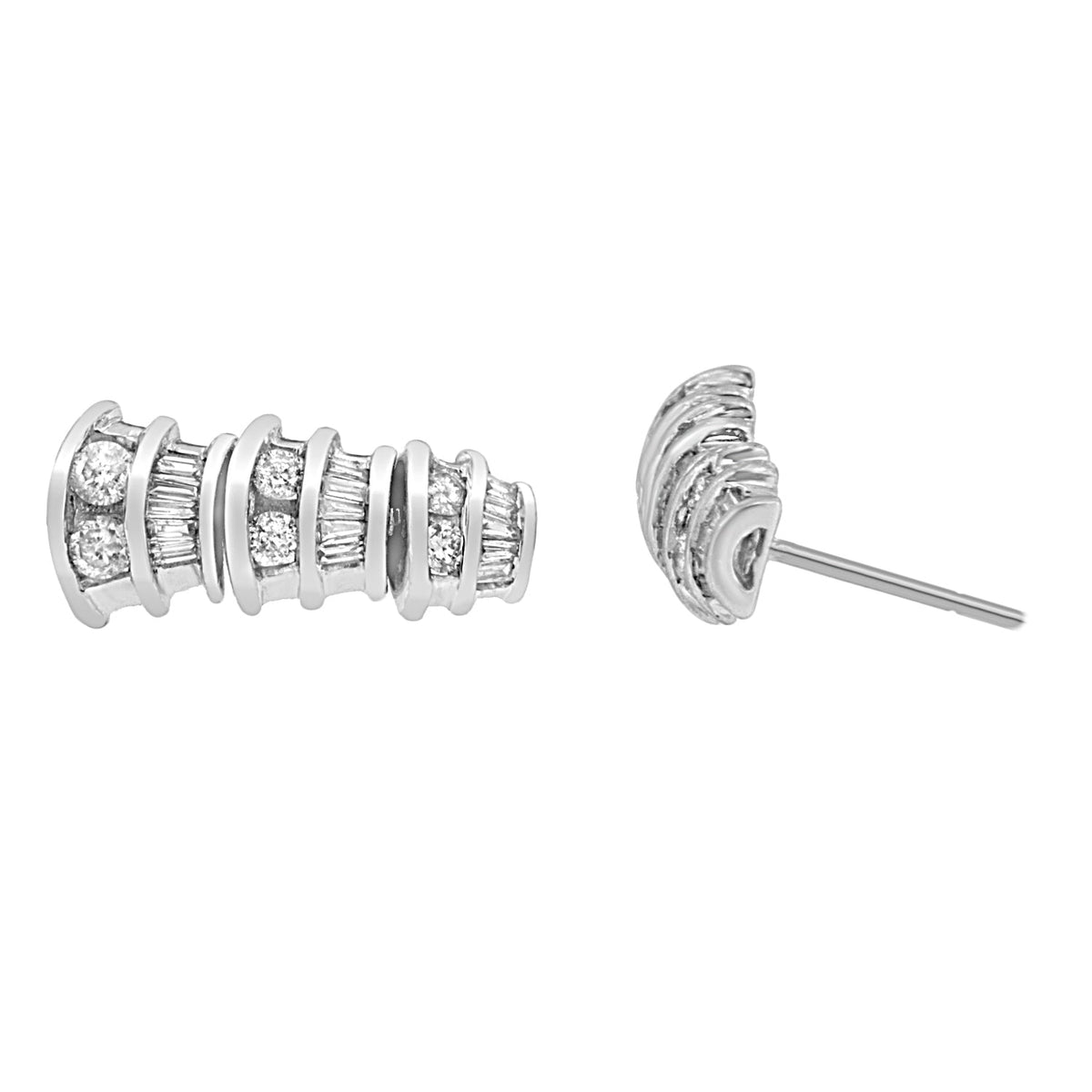 14K White Gold 7/8ct. TDW Round and Baguette-cut Diamond Earrings (H-I,SI2-I1) - LinkagejewelrydesignLinkagejewelrydesign