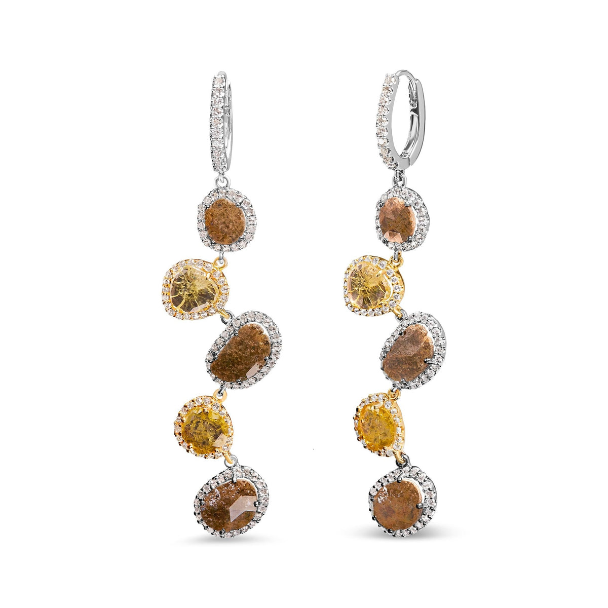 14K White Gold 8 5/8 Cttw Fancy Brown and Yellow Rose Cut Diamond Link Drop and Dangle Earring (Fancy Color, I2-I3 Clarity) - LinkagejewelrydesignLinkagejewelrydesign