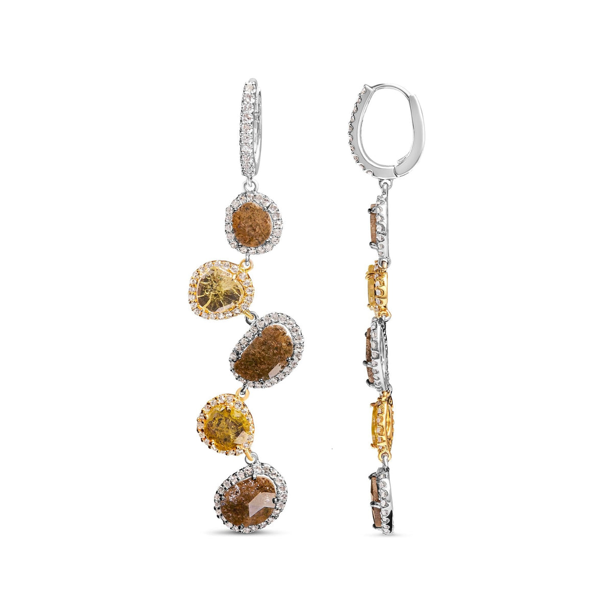 14K White Gold 8 5/8 Cttw Fancy Brown and Yellow Rose Cut Diamond Link Drop and Dangle Earring (Fancy Color, I2-I3 Clarity) - LinkagejewelrydesignLinkagejewelrydesign