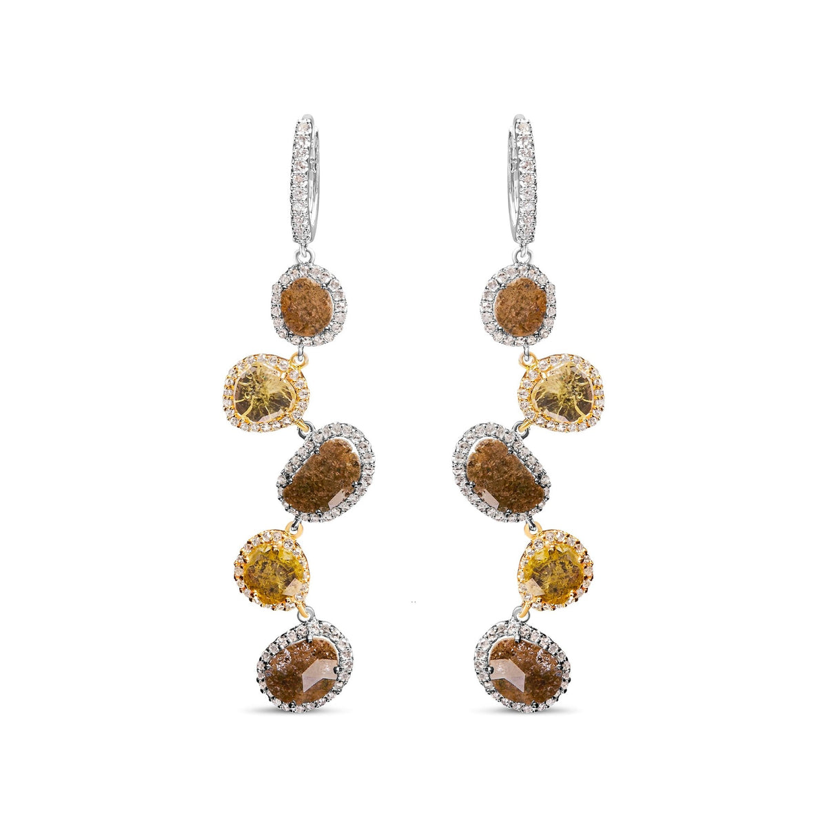 14K White Gold 8 5/8 Cttw Fancy Brown and Yellow Rose Cut Diamond Link Drop and Dangle Earring (Fancy Color, I2-I3 Clarity) - LinkagejewelrydesignLinkagejewelrydesign