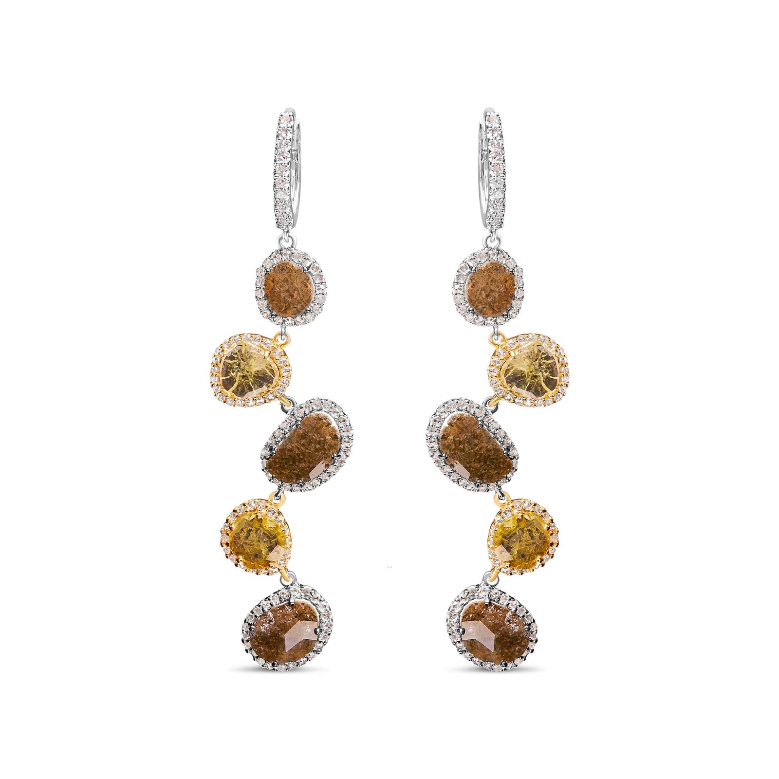 14K White Gold 8 5/8 Cttw Fancy Brown and Yellow Rose Cut Diamond Link Drop and Dangle Earring (Fancy Color, I2-I3 Clarity) - LinkagejewelrydesignLinkagejewelrydesign