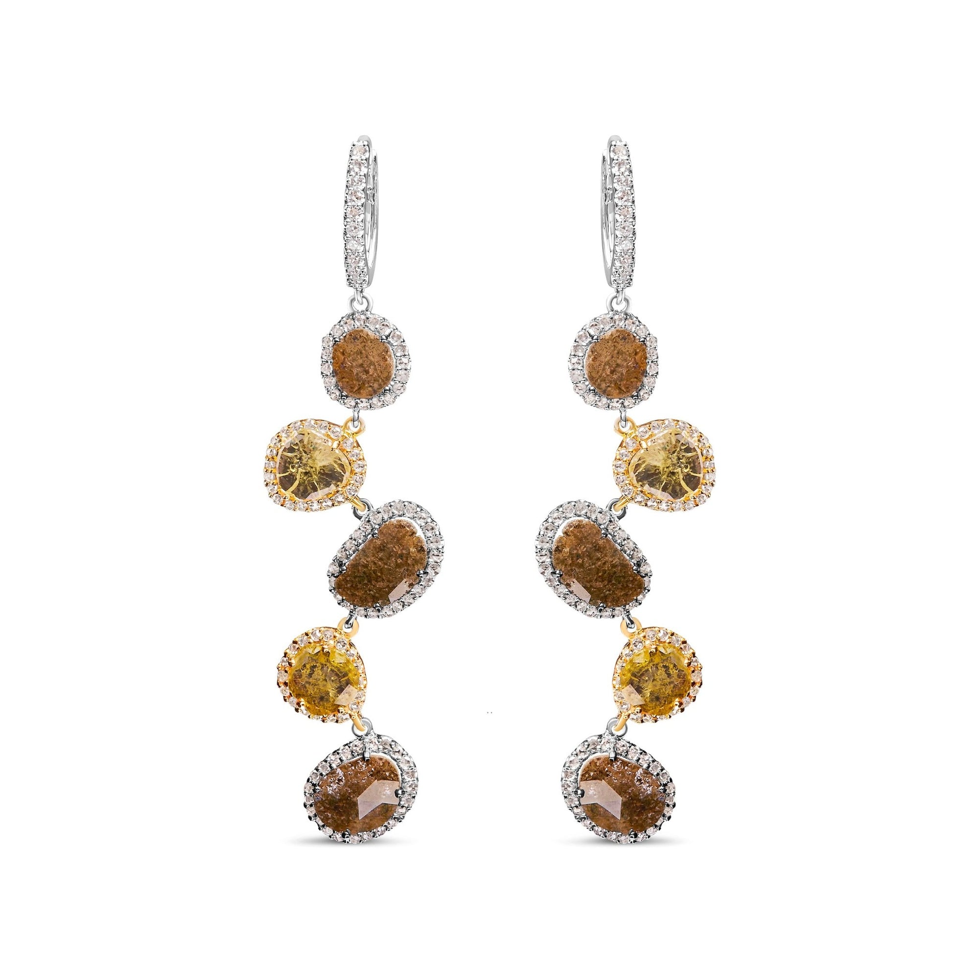 14K White Gold 8 5/8 Cttw Fancy Brown and Yellow Rose Cut Diamond Link Drop and Dangle Earring (Fancy Color, I2-I3 Clarity) - LinkagejewelrydesignLinkagejewelrydesign