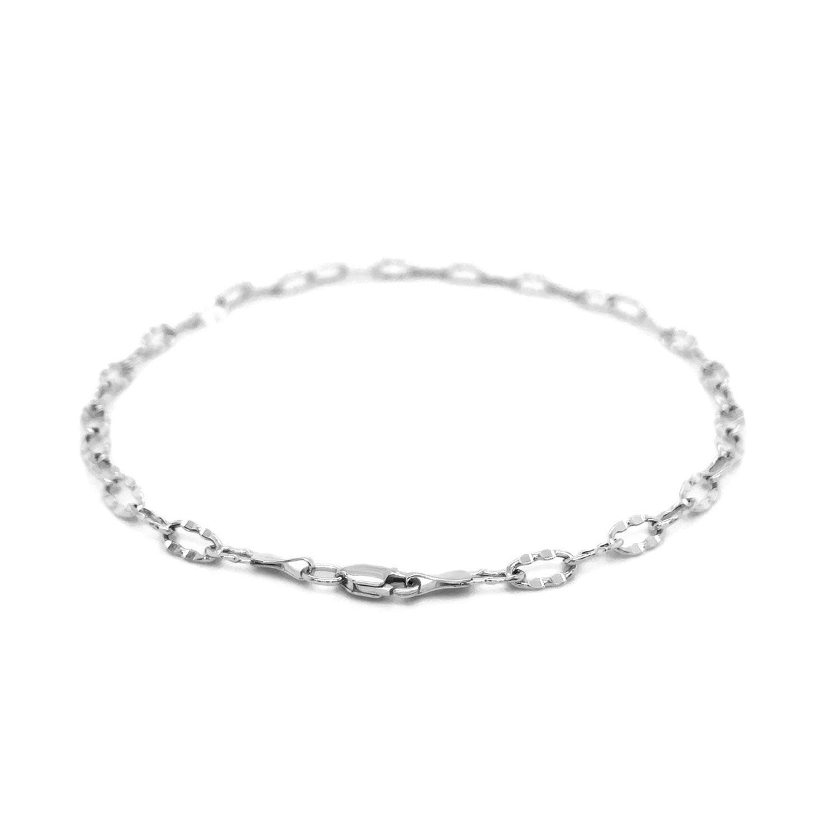 14k White Gold Anklet with Fancy Hammered Oval Links - LinkagejewelrydesignLinkagejewelrydesign