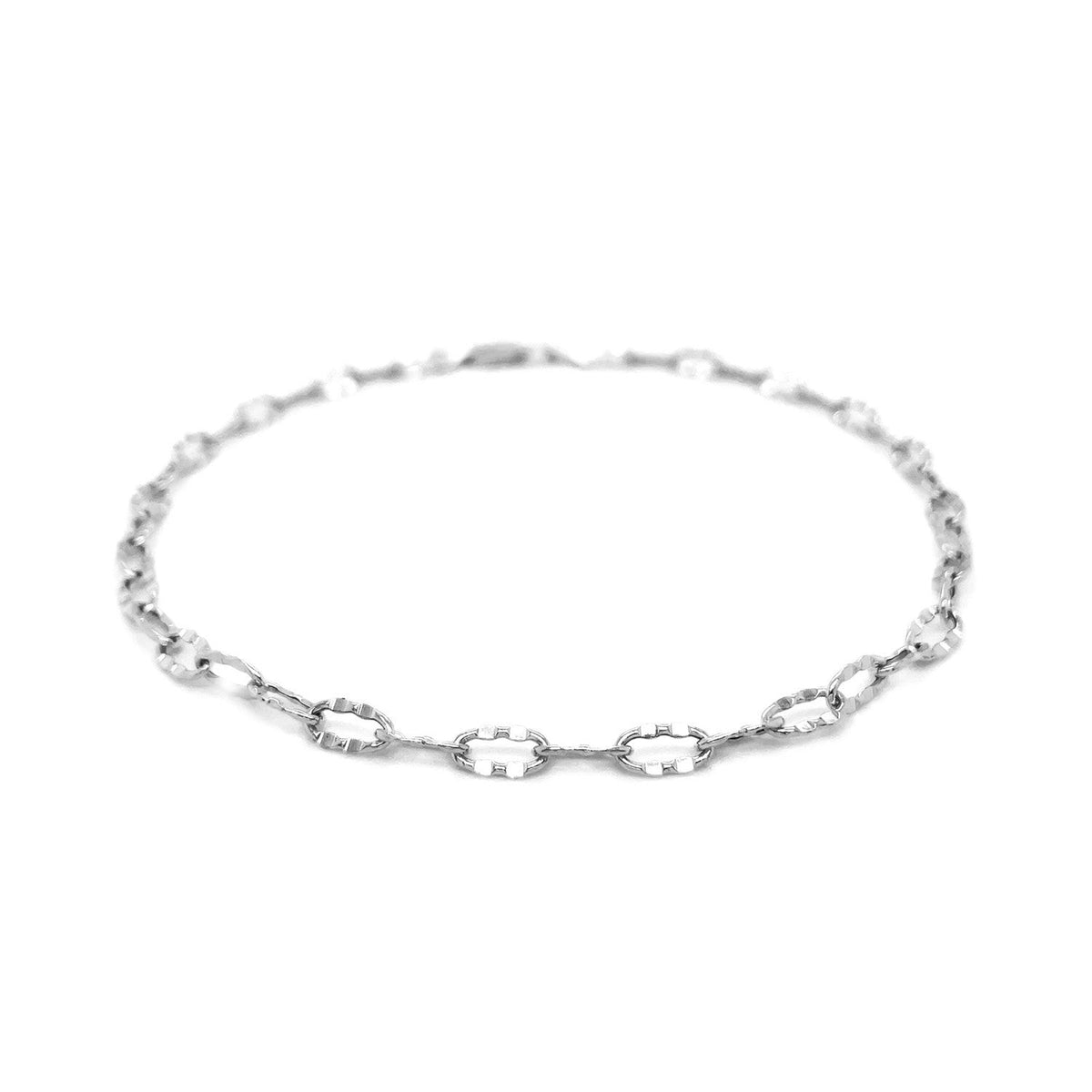 14k White Gold Anklet with Fancy Hammered Oval Links - LinkagejewelrydesignLinkagejewelrydesign