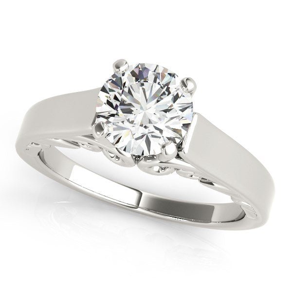 14k White Gold Antique Style Solitaire Round Diamond Engagement Ring (1 cttw) - LinkagejewelrydesignLinkagejewelrydesign