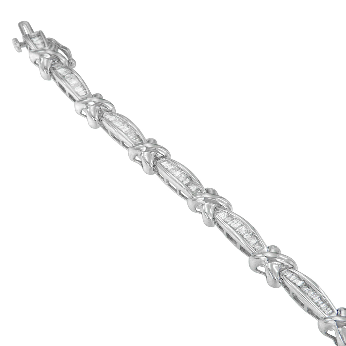 14K White Gold Baguette-Cut Diamond X-Link Bracelet (2.00 cttw, H-I Color, I1-I2 Clarity) - LinkagejewelrydesignLinkagejewelrydesign