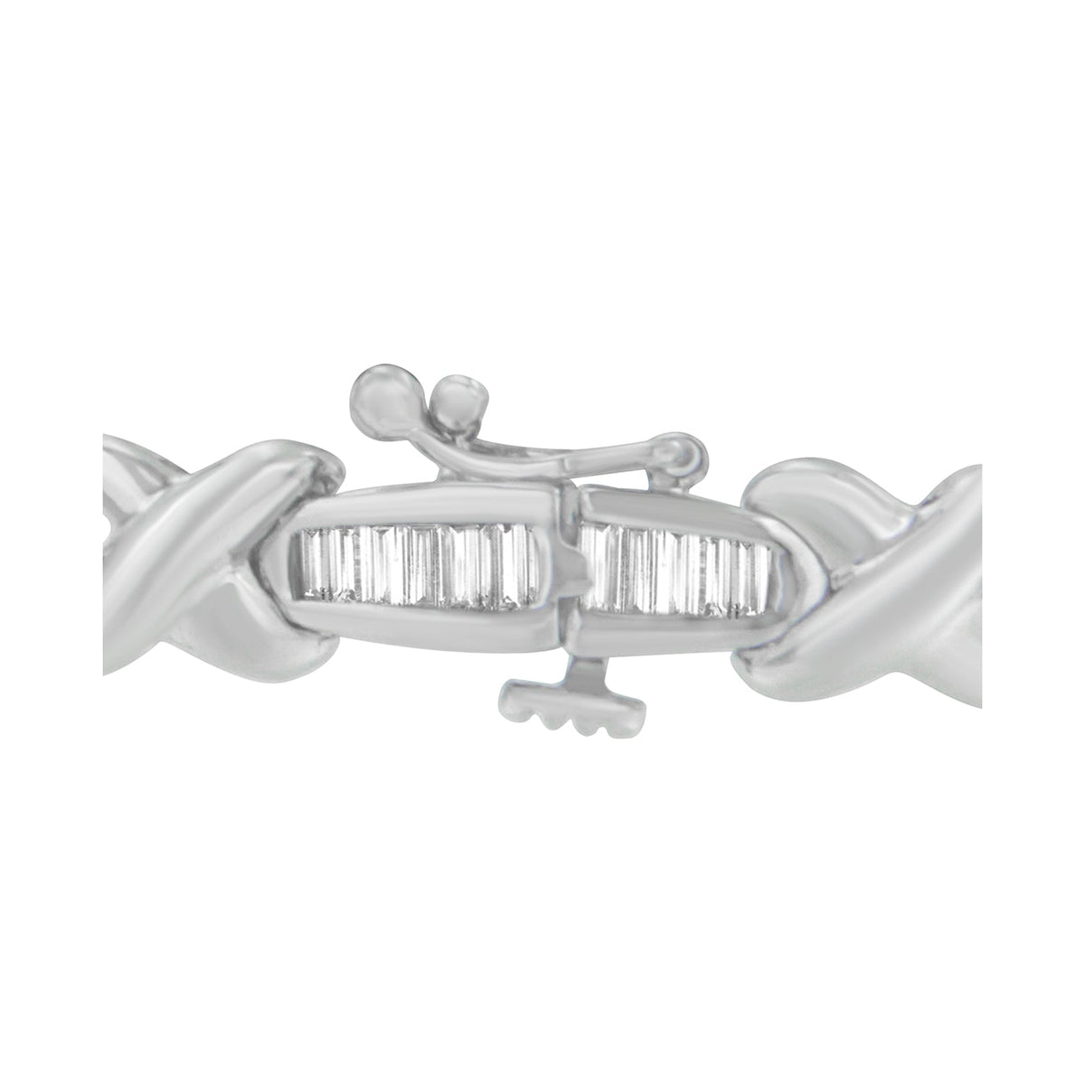 14K White Gold Baguette-Cut Diamond X-Link Bracelet (2.00 cttw, H-I Color, I1-I2 Clarity) - LinkagejewelrydesignLinkagejewelrydesign