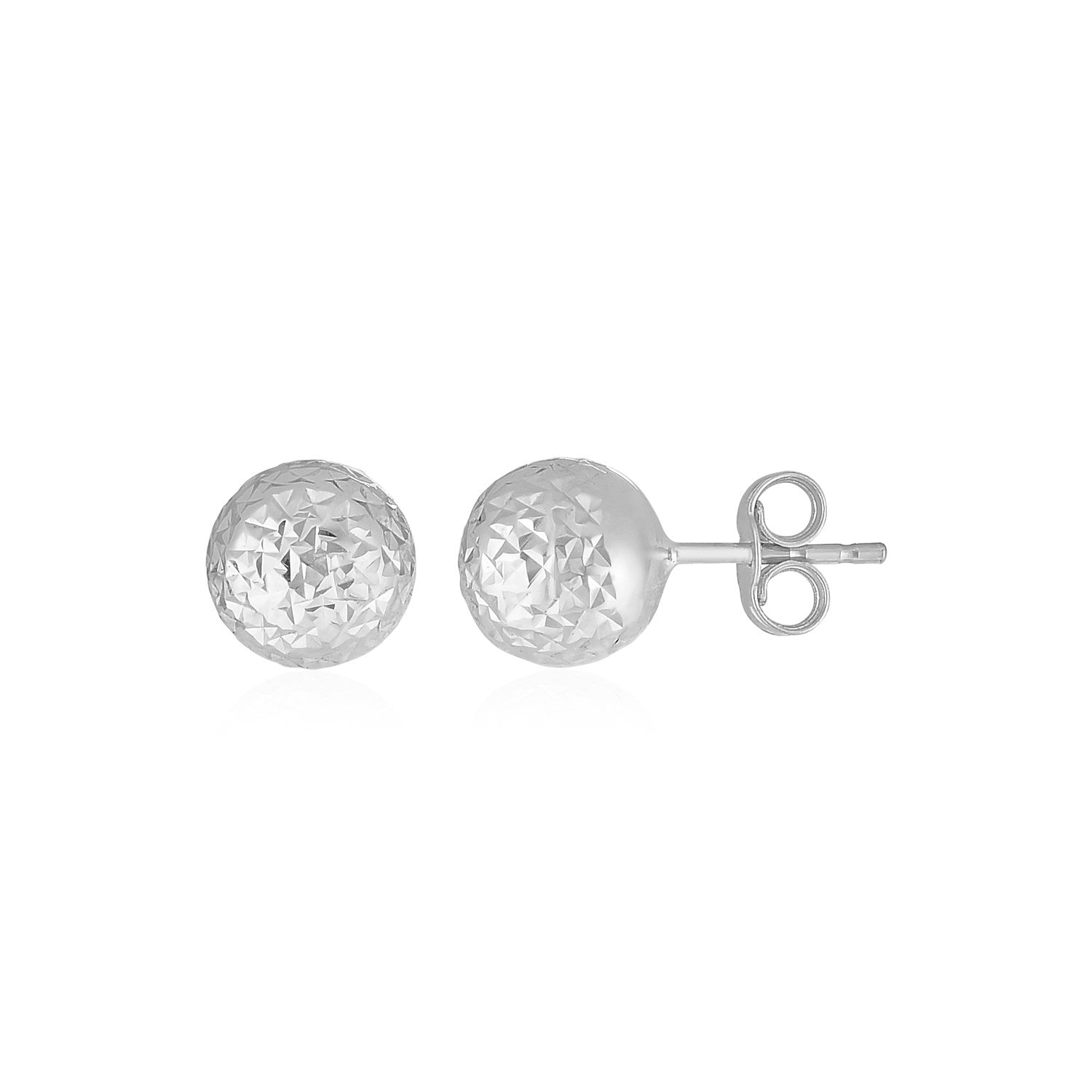 14k White Gold Ball Earrings with Crystal Cut Texture - LinkagejewelrydesignLinkagejewelrydesign