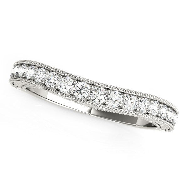 14k White Gold Bead Border Curved Diamond Wedding Ring (1/4 cttw) - LinkagejewelrydesignLinkagejewelrydesign