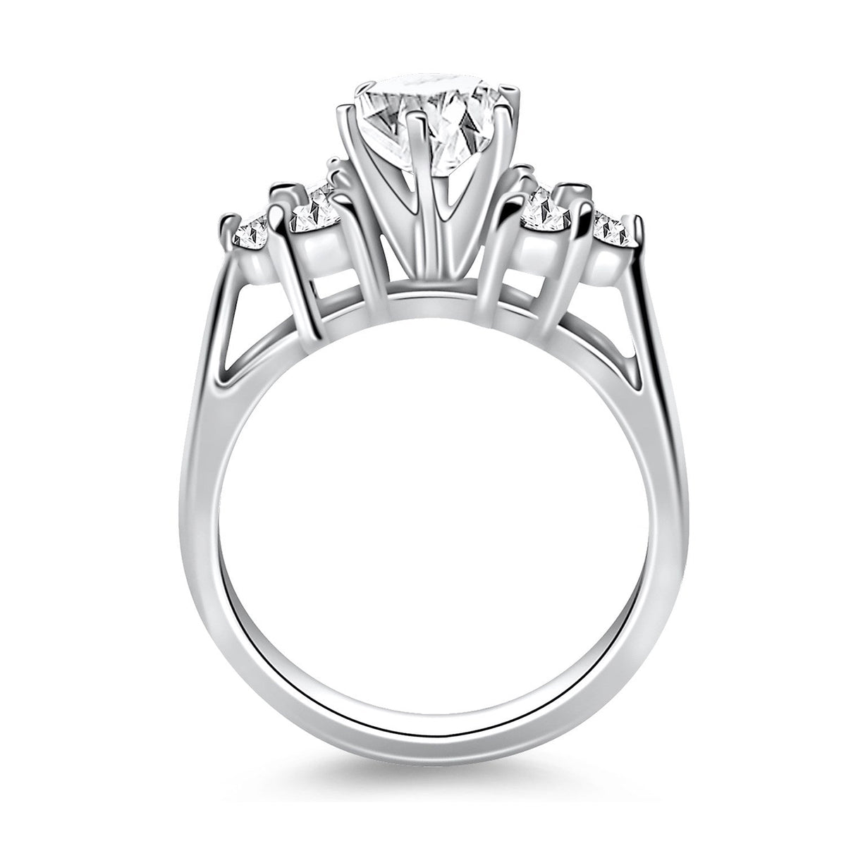 14k White Gold Cathedral Engagement Ring Mounting with Side Diamond Clusters - LinkagejewelrydesignLinkagejewelrydesign
