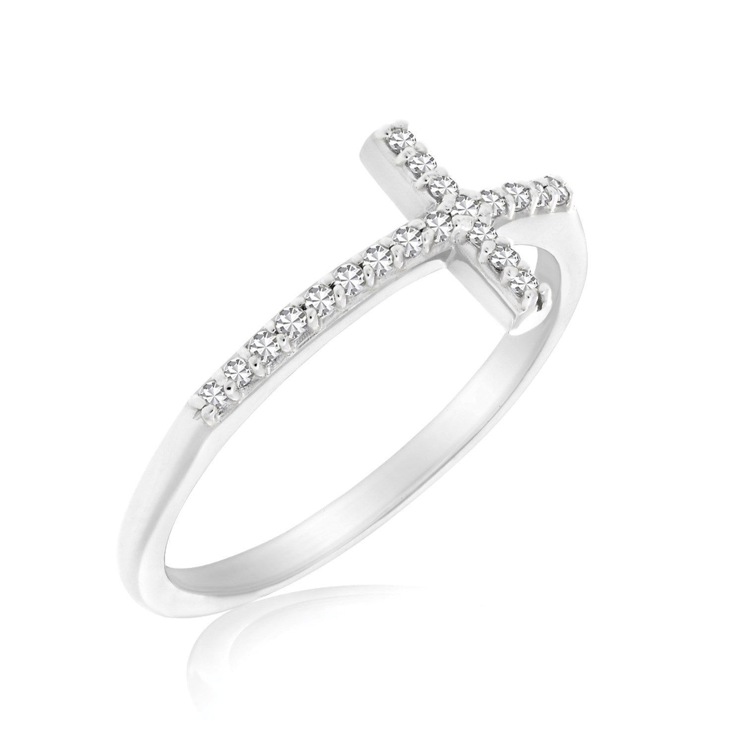 14k White Gold Cross Motif Ring with Diamond Accents (.11cttw) - LinkagejewelrydesignLinkagejewelrydesign