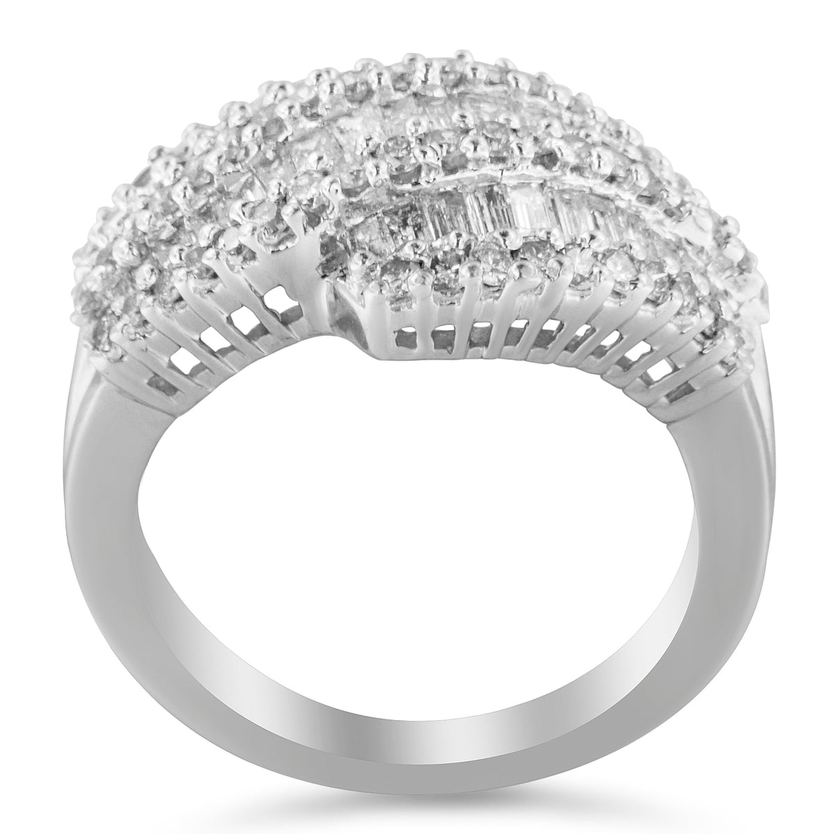 14K White Gold Diamond Cocktail Ring Band (1 3/4 Cttw, H-I Color, SI2-I1 Clarity) - Size 6-1/2 - LinkagejewelrydesignLinkagejewelrydesign