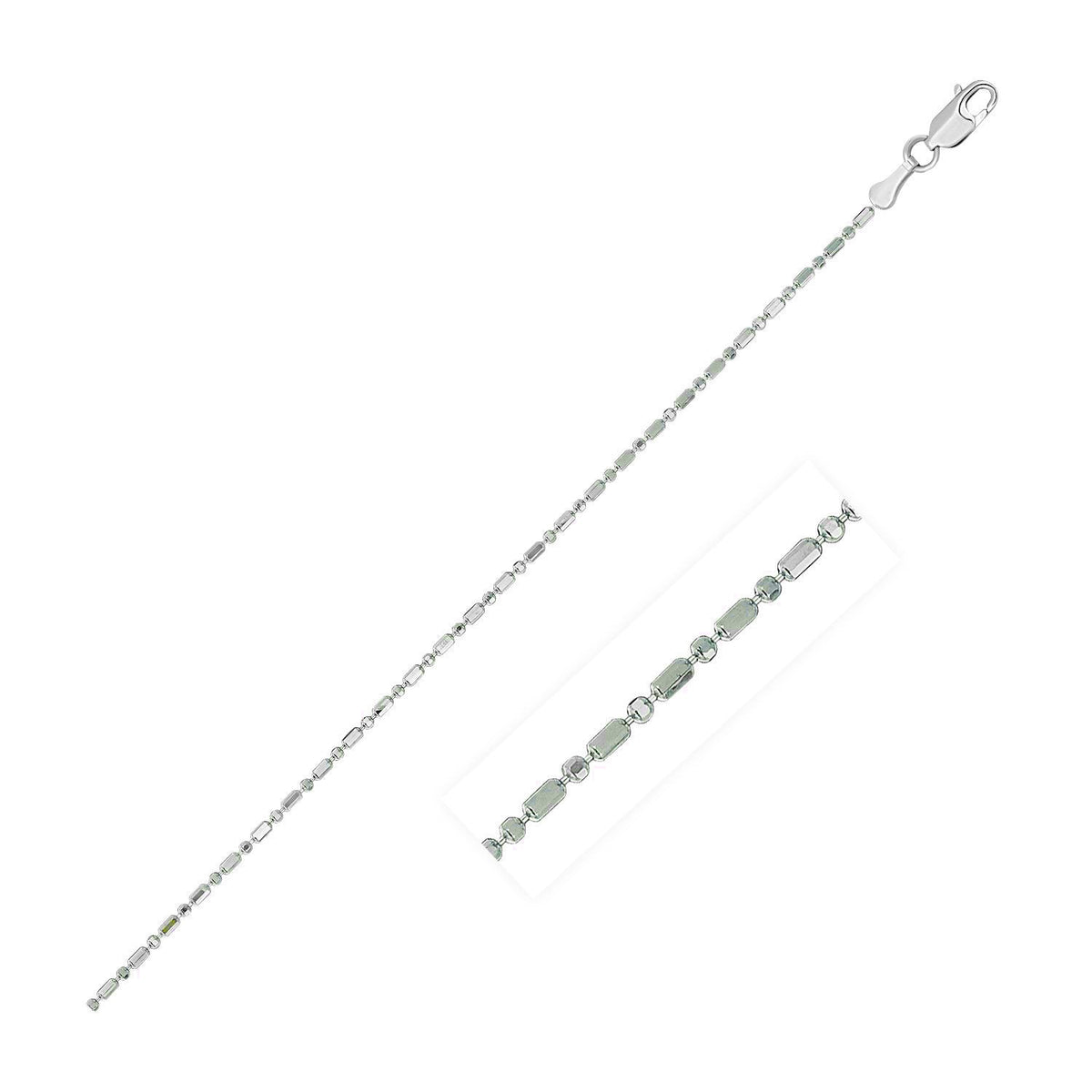 14k White Gold Diamond - Cut Bead Chain 1.0mm - LinkagejewelrydesignLinkagejewelrydesign