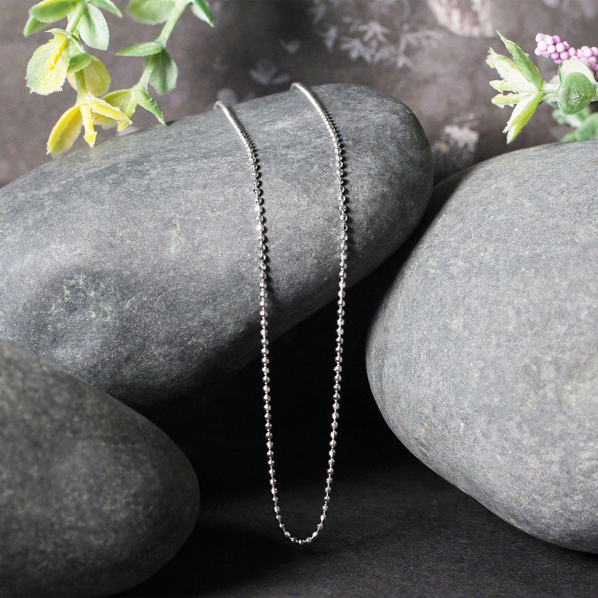 14k White Gold Diamond - Cut Bead Chain 1.2mm - LinkagejewelrydesignLinkagejewelrydesign