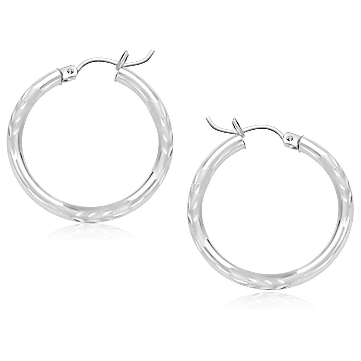 14k White Gold Diamond Cut Hoop Earrings (25 mm) - LinkagejewelrydesignLinkagejewelrydesign