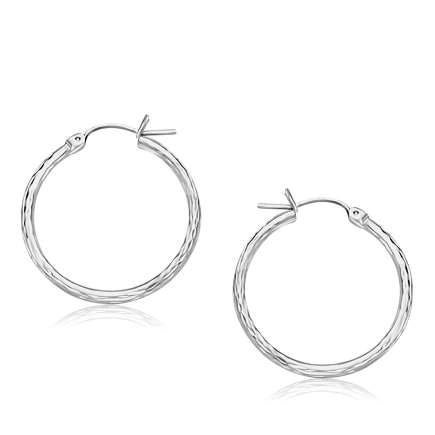 14k White Gold Diamond Cut Hoop Earrings (25mm Diameter) - LinkagejewelrydesignLinkagejewelrydesign
