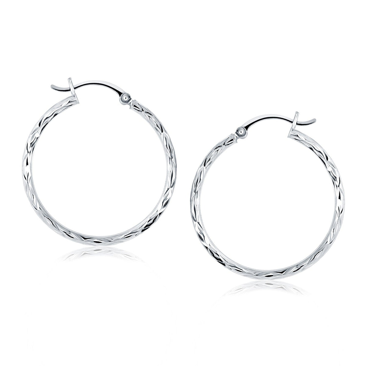 14k White Gold Diamond Cut Hoop Earrings - LinkagejewelrydesignLinkagejewelrydesign