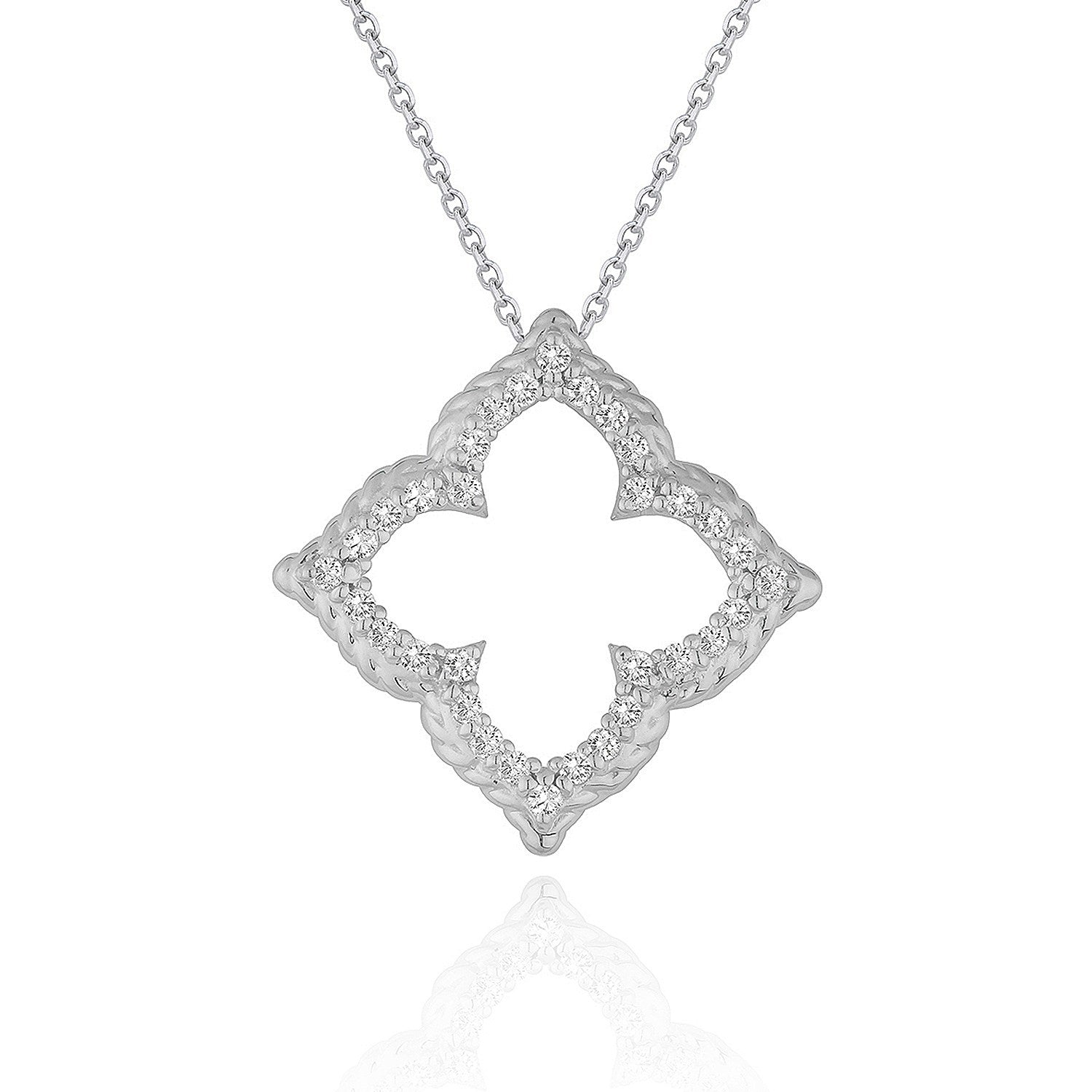 14k White Gold Diamond Cut-out Flower Pendant (1/3 cttw) - LinkagejewelrydesignLinkagejewelrydesign