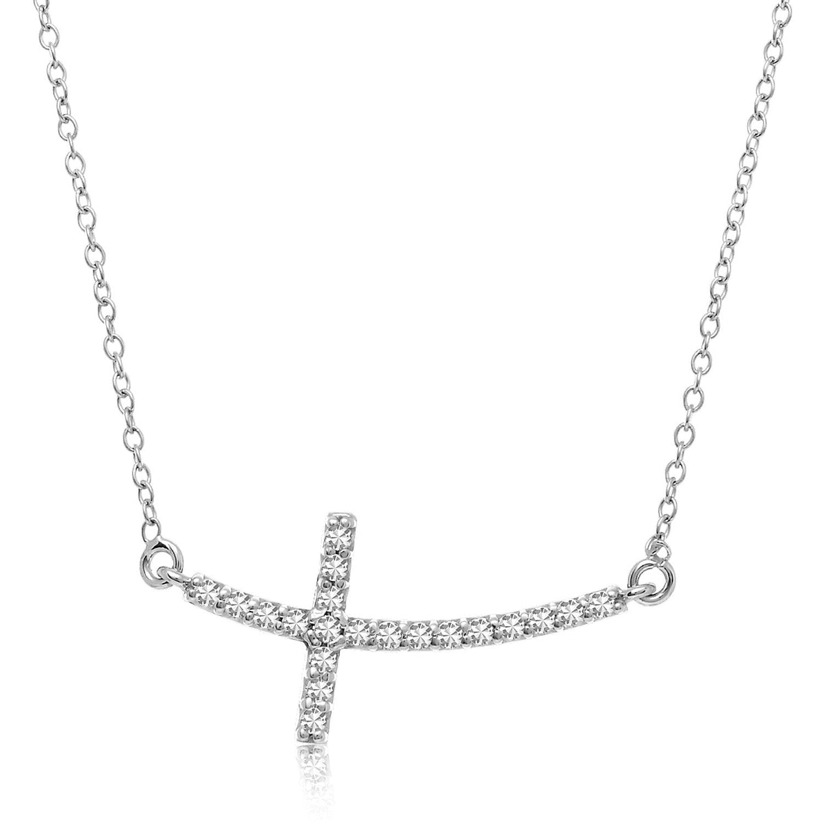 14k White Gold Diamond Embellished Cross Motif Necklace (.21cttw) - LinkagejewelrydesignLinkagejewelrydesign