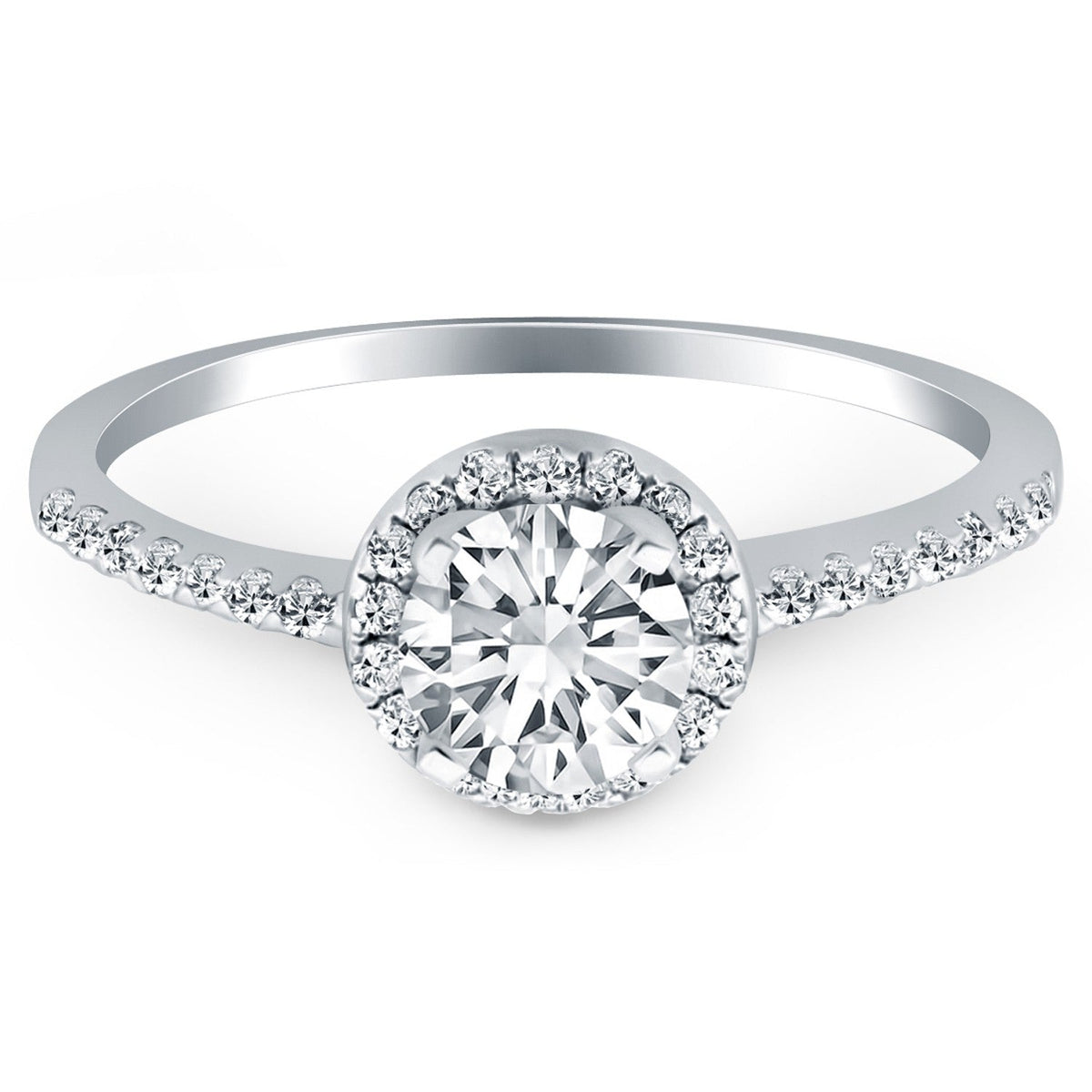 14k White Gold Diamond Halo Collar Engagement Ring Mounting - LinkagejewelrydesignLinkagejewelrydesign