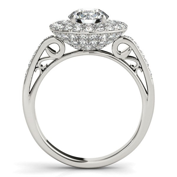 14k White Gold Diamond with Two-Row Pave Border Engagement Ring (2 cttw) - LinkagejewelrydesignLinkagejewelrydesign