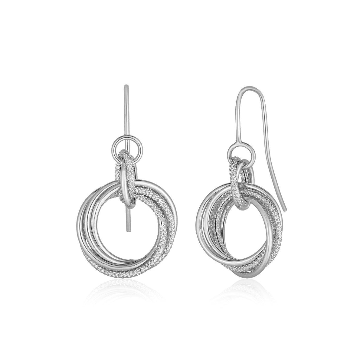 14k White Gold Earrings with Interlocking Circle Dangles - LinkagejewelrydesignLinkagejewelrydesign